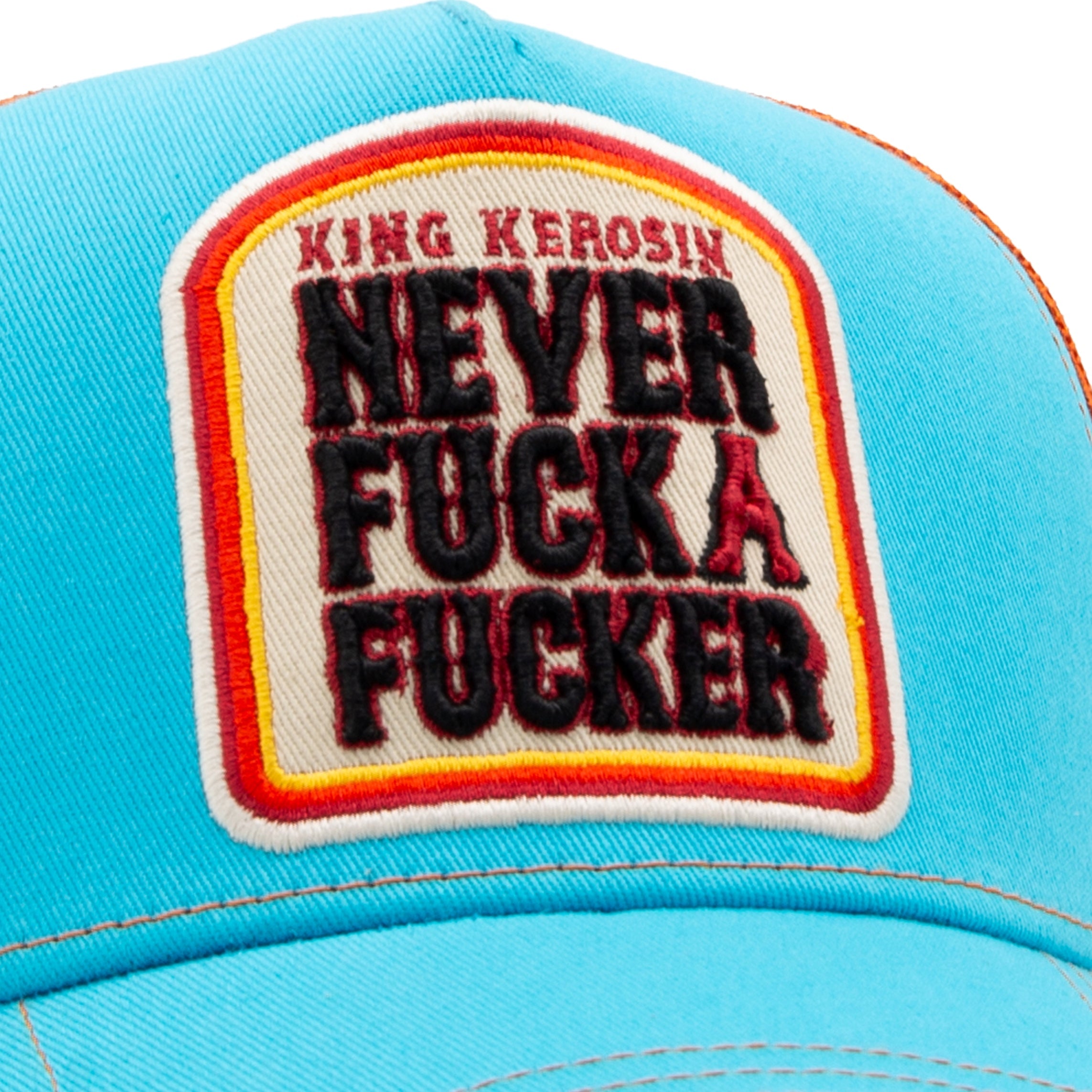 Trucker Cap 'Never Fuck A Fucker' in Türkis Trucker Cap von King Kerosin