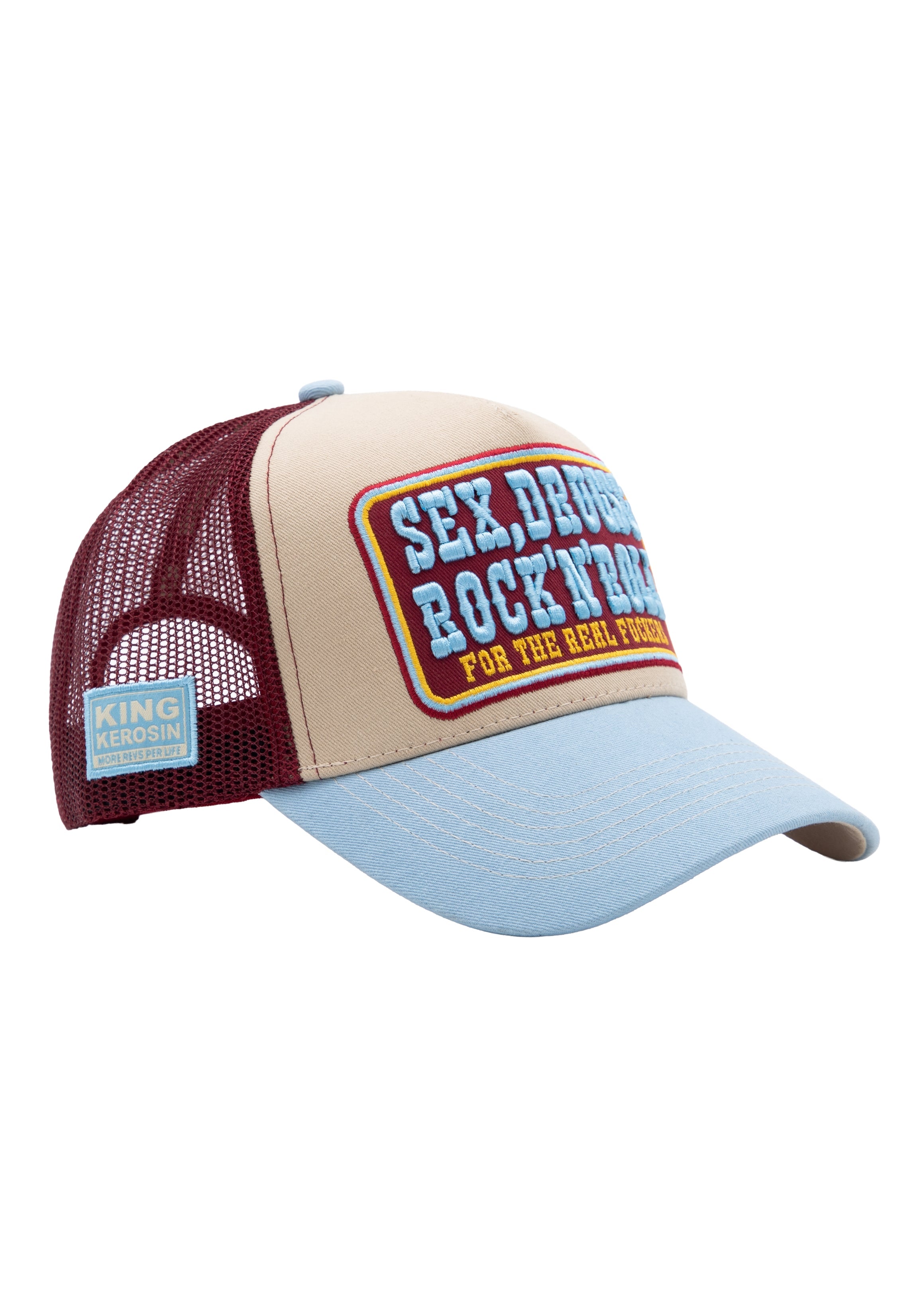 Trucker Cap 'Sex, Drugs & Rock 'n' Roll' in Hellblau Trucker Cap von King Kerosin