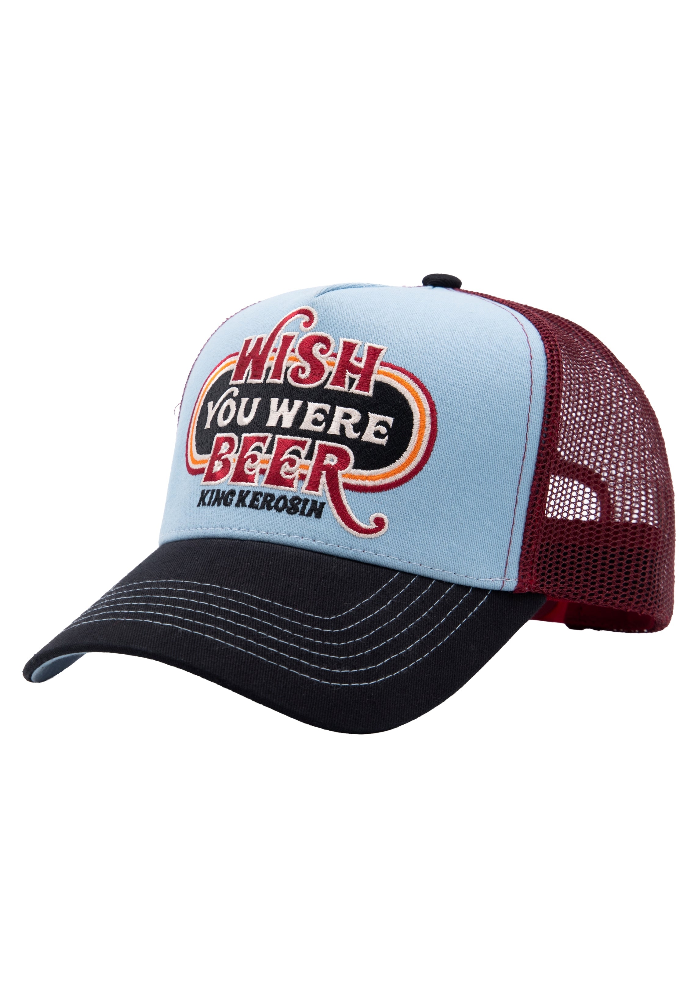 Trucker Cap 'Wish You Were Beer' in Hellblau Trucker Cap von King Kerosin