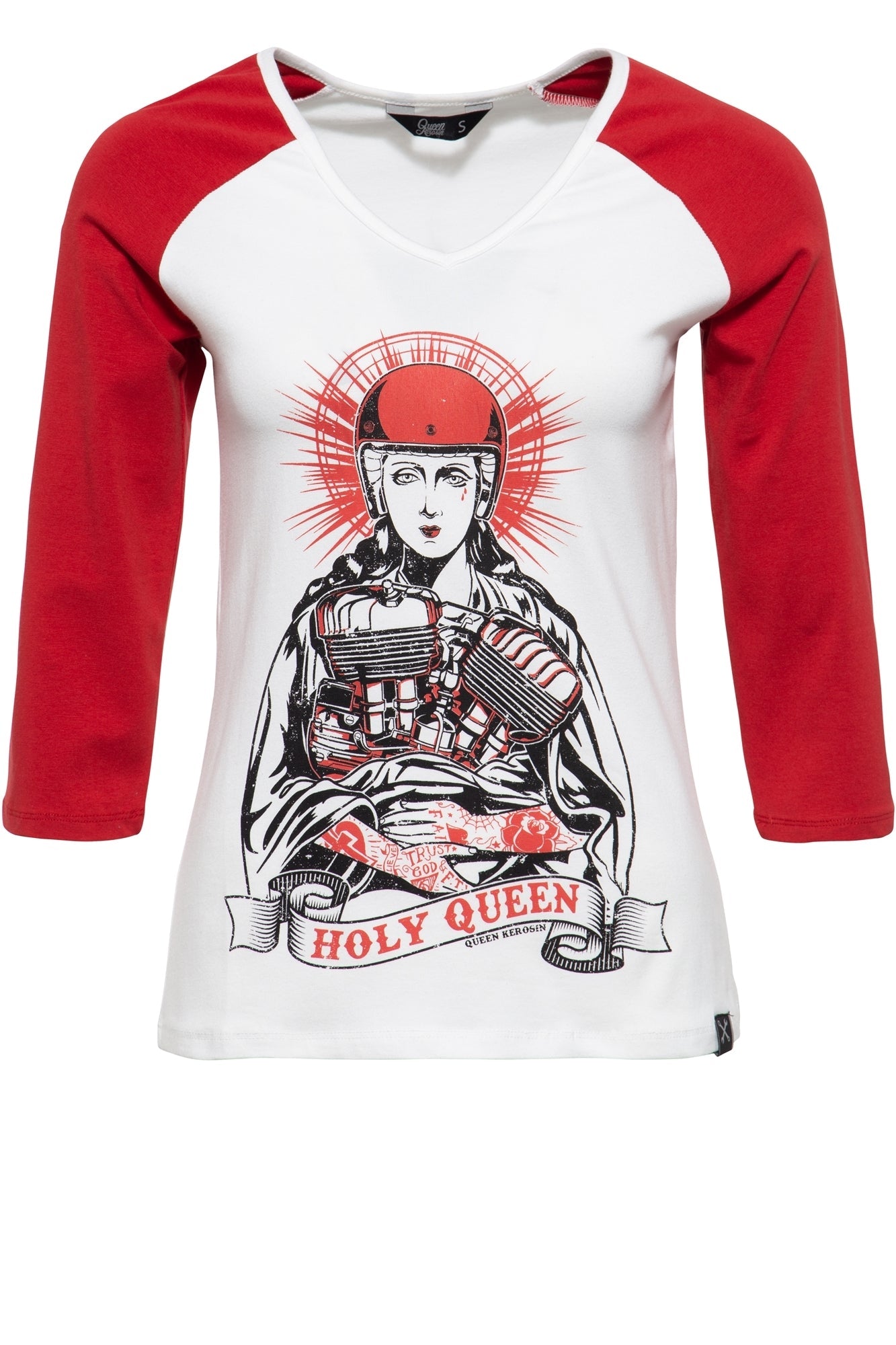 Queen Kerosin - 3/4-Sleeve Shirt mit Frontprint und farblich kontrastierenden Raglanärmeln «Holy Queen»