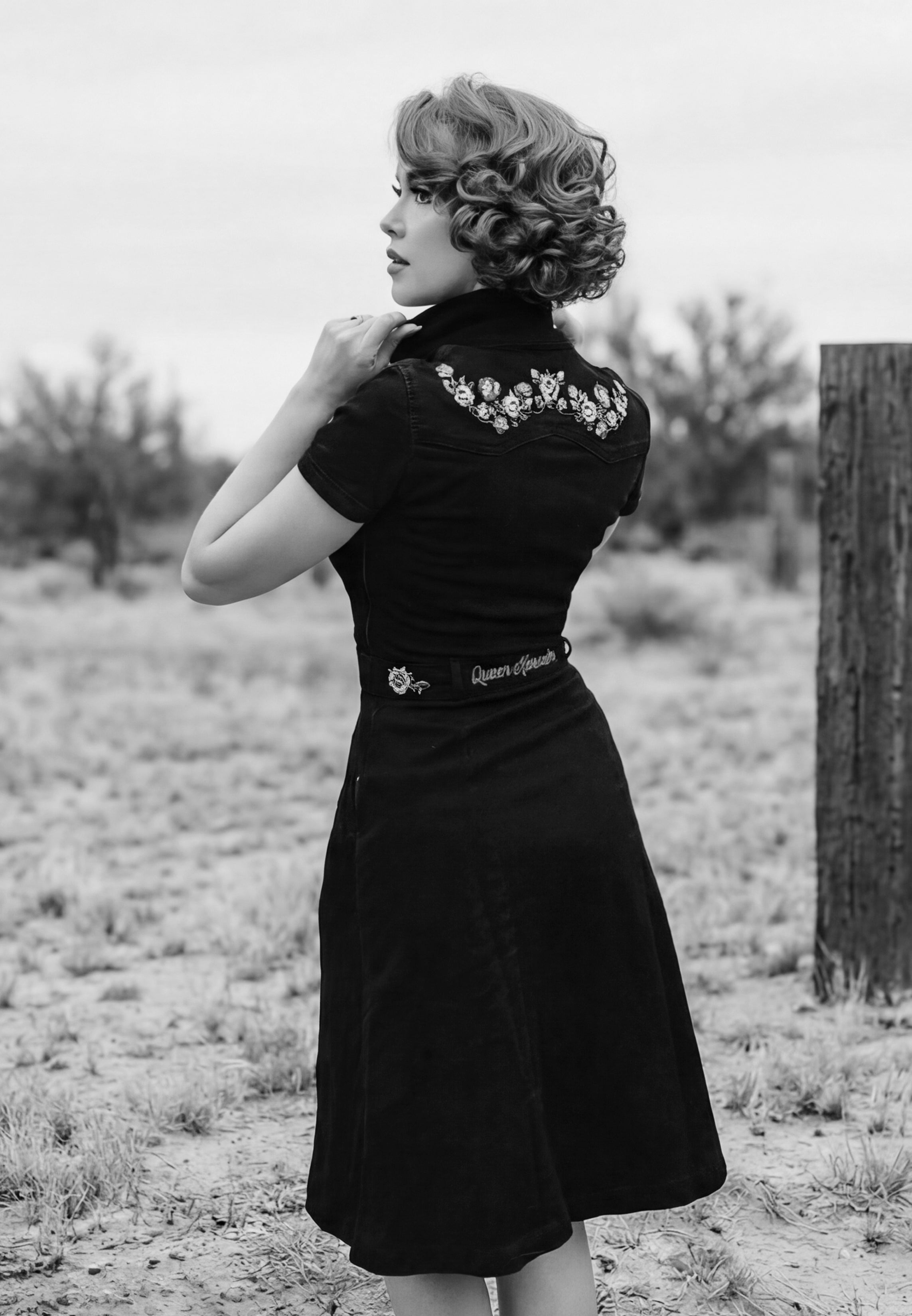 50s Swing Jeanskleid mit Stickerei Kleider von Queen Kerosin