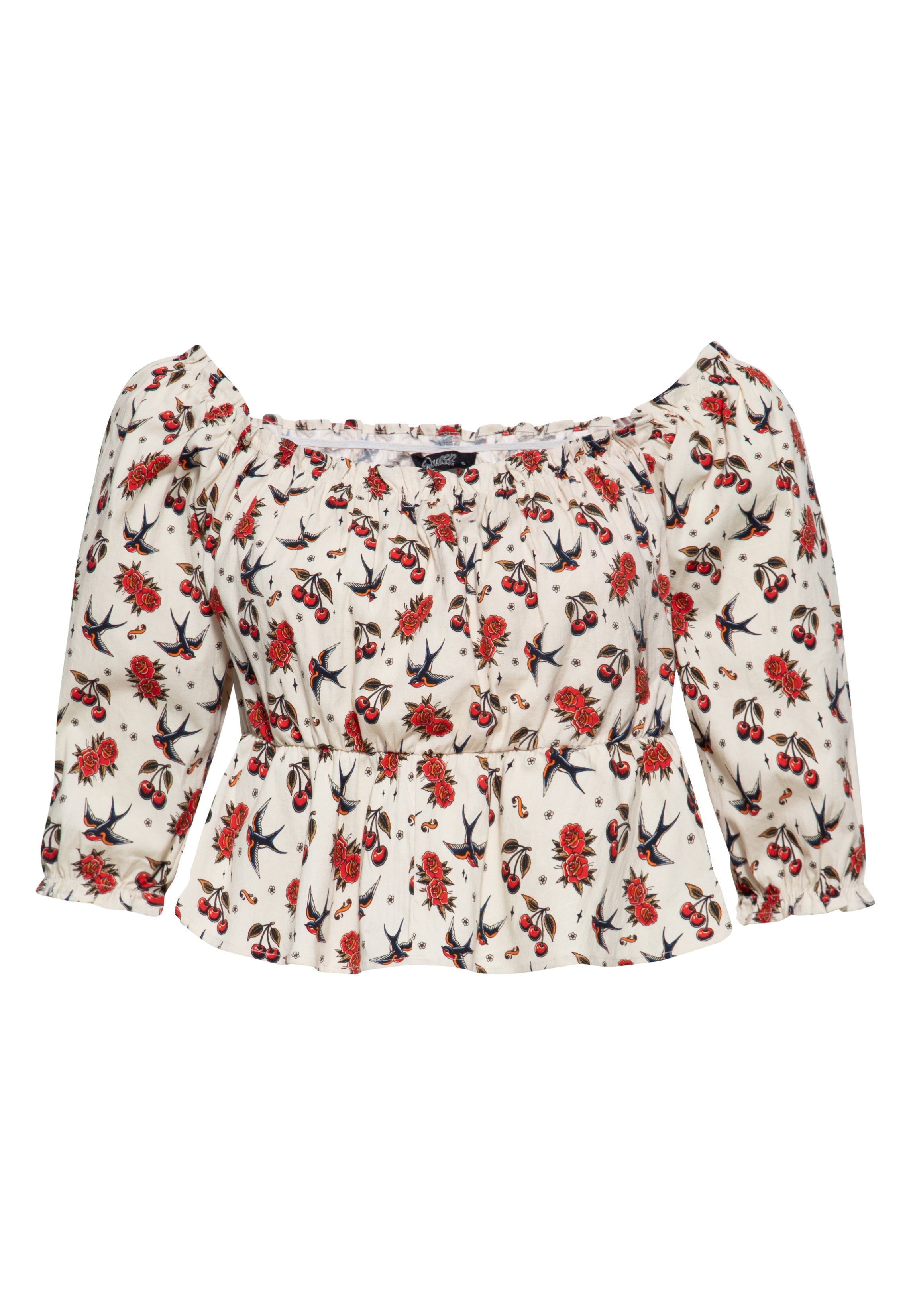 Carmen - Top 'Cherries & Roses' in Beige Blusen von Queen Kerosin