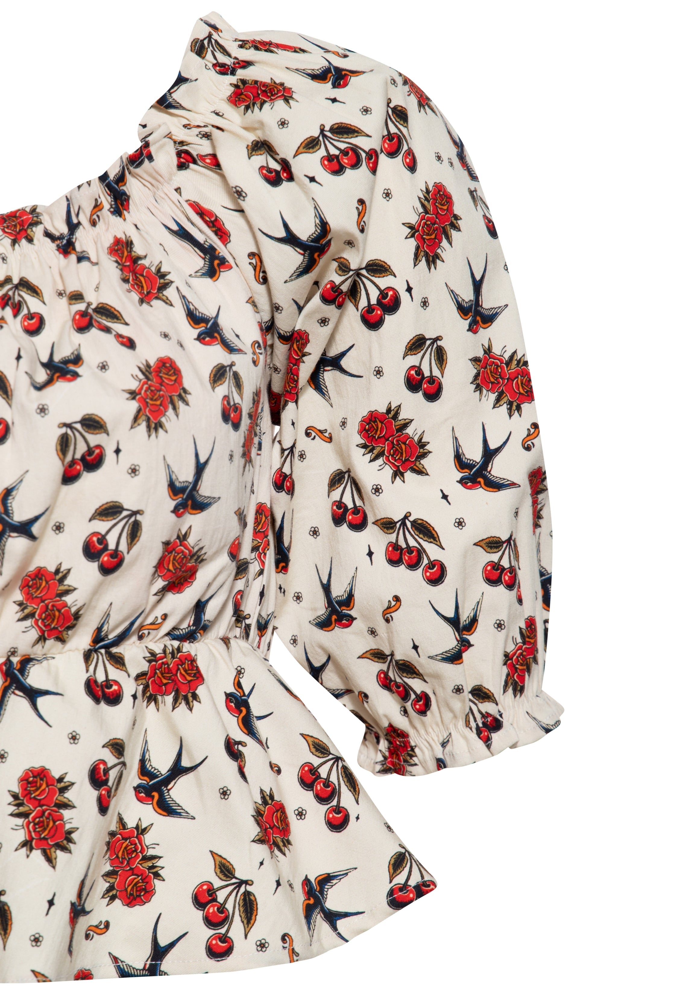 Carmen - Top 'Cherries & Roses' in Beige Blusen von Queen Kerosin