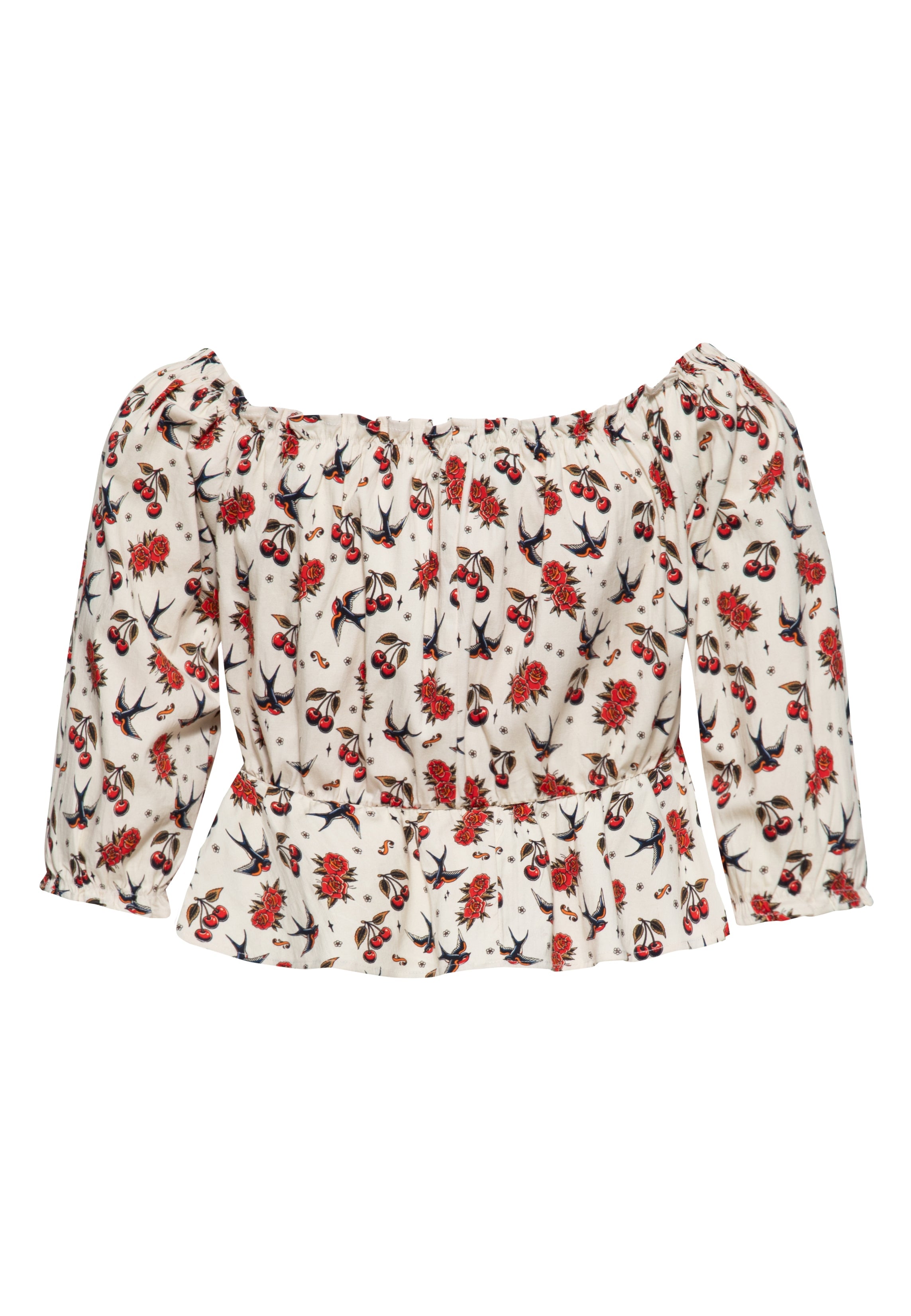 Carmen - Top 'Cherries & Roses' in Beige Blusen von Queen Kerosin