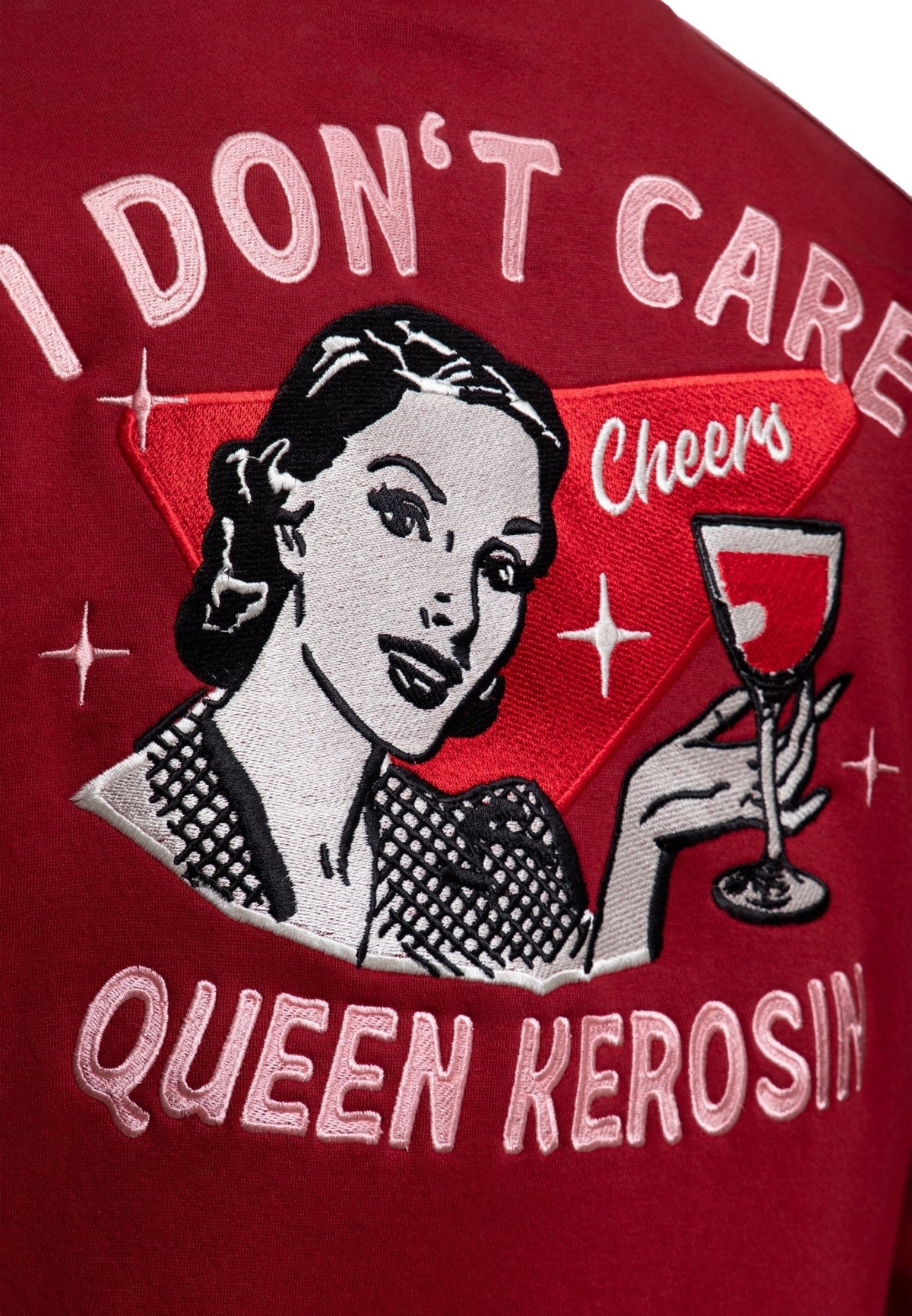 Collegejacke 'I Don't Care' in Bordeaux – College & Baseball Jacken von Queen Kerosin - Ansicht 6