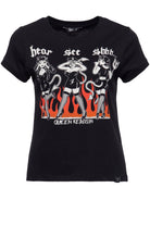 Queen Kerosin - Cooles T-Shirt im Wide Fit «Hear, see, shhh»