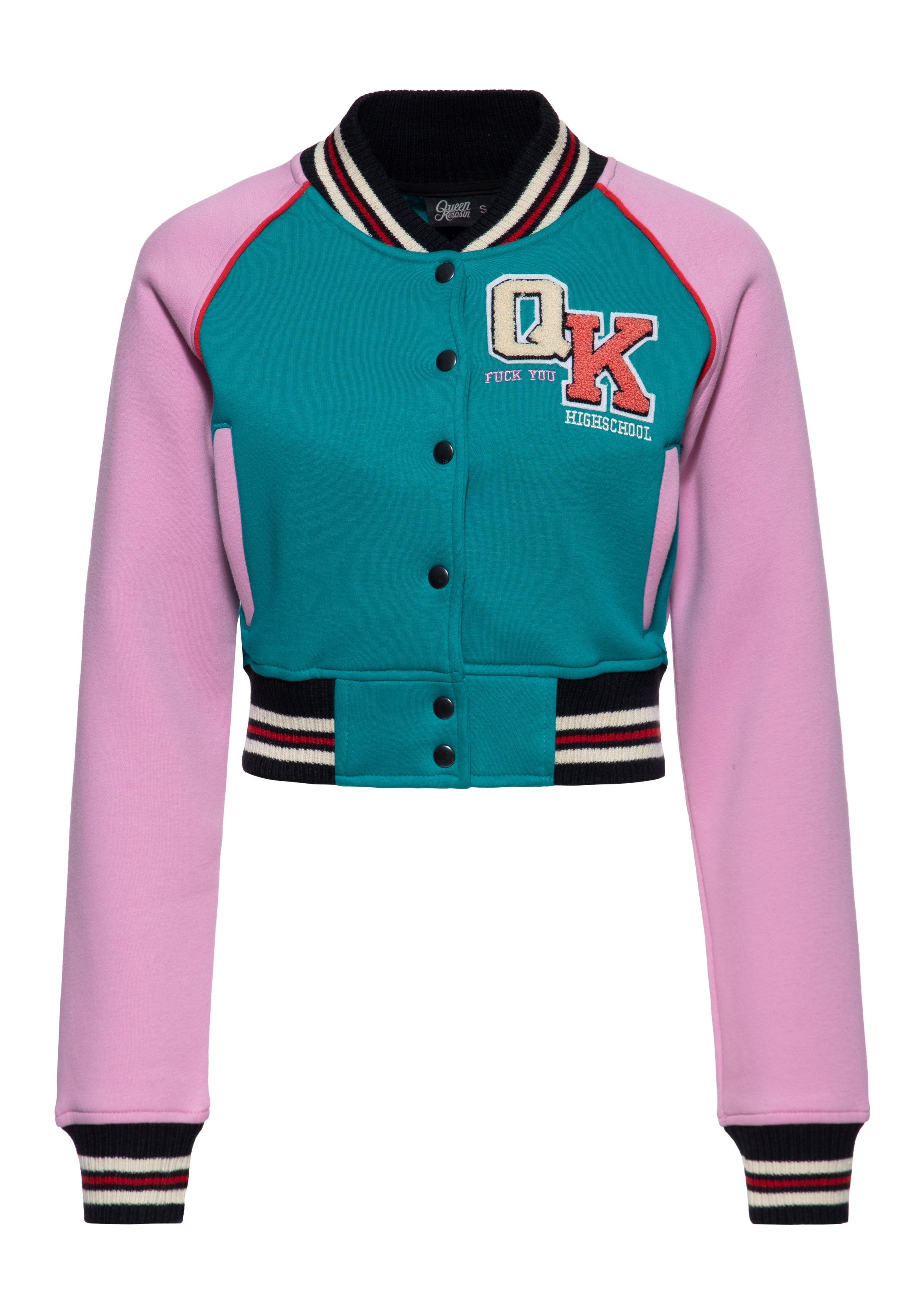 Cropped Collegejacke 'Lucky Cat' in Grün College & Baseball Jacken von Queen Kerosin