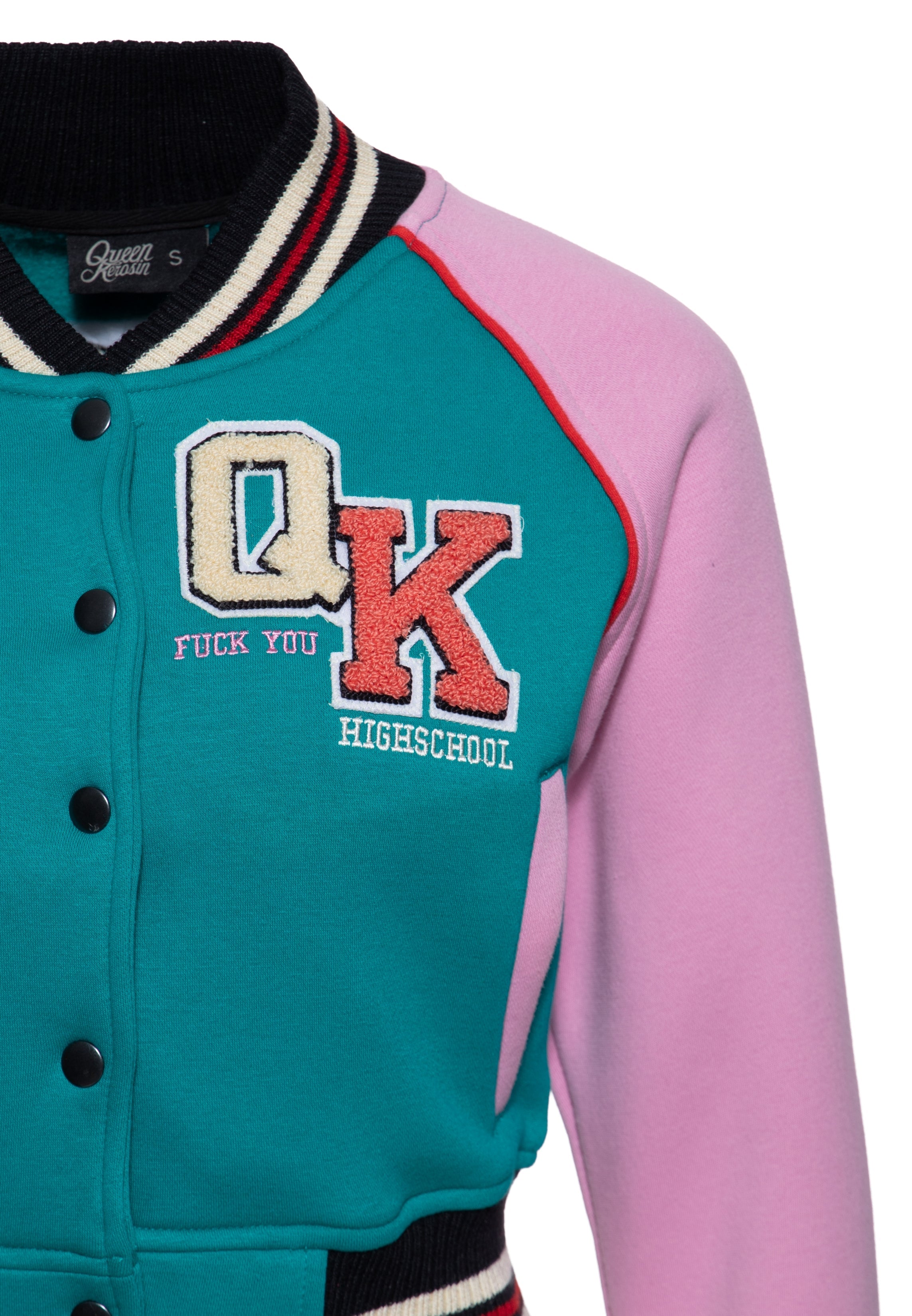 Cropped Collegejacke 'Lucky Cat' in Grün College & Baseball Jacken von Queen Kerosin
