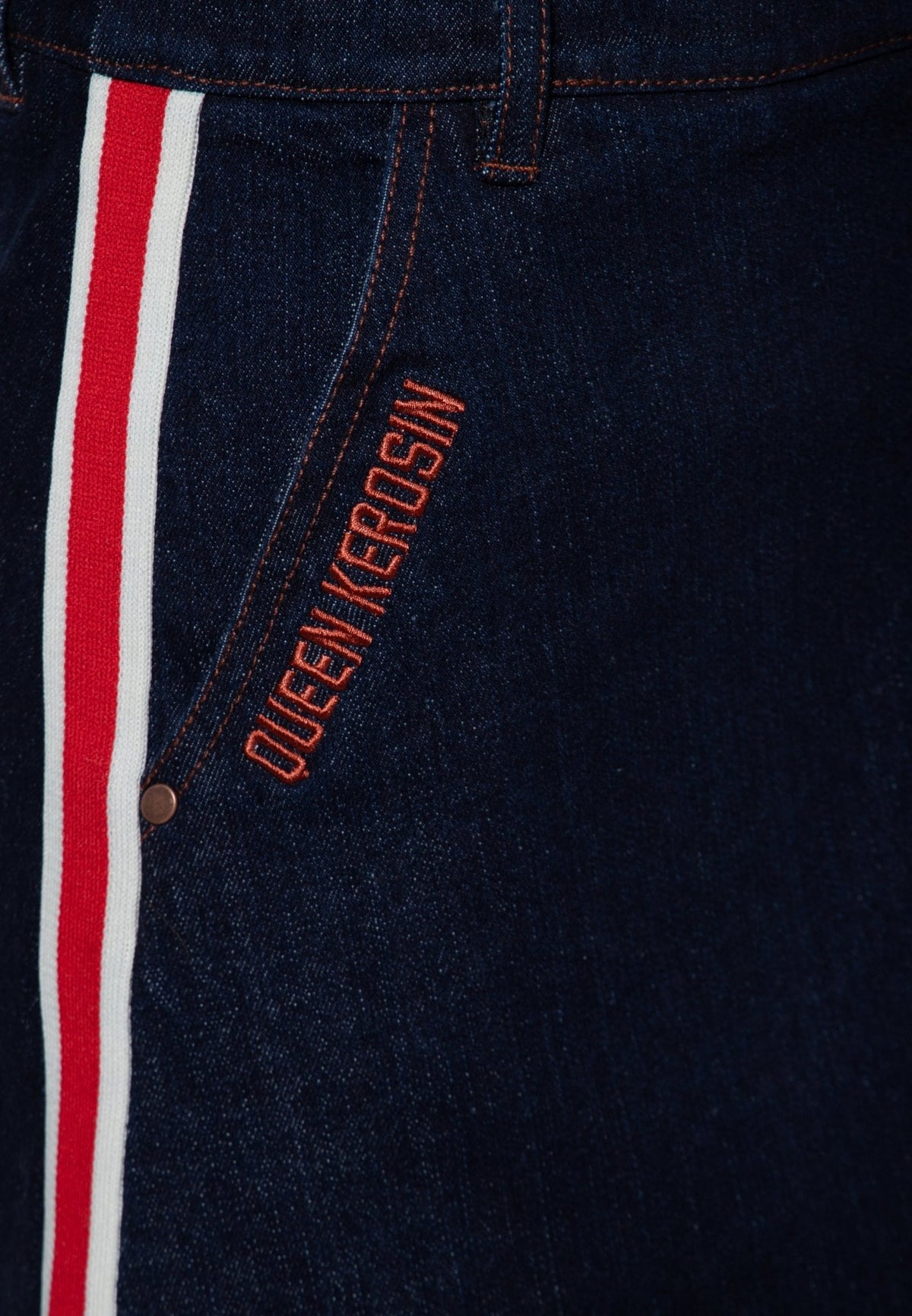 Damen Denim A-Linie Rock "Racing Queen" in Dark Blue Wash – Denim Rock von Queen Kerosin - Ansicht 4
