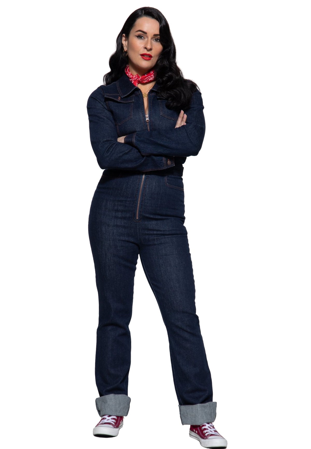 Damen Denim Jumpsuit "Bakersfield" in Dark Blue Wash – Jumpsuit von Queen Kerosin - Ansicht 4