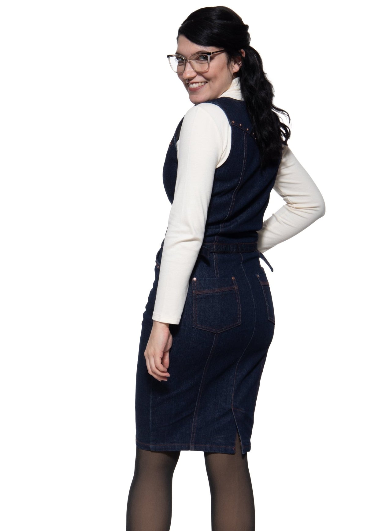 Damen Denim Pencilkleid "Ruby" in Dark Blue Wash – Pencilkleid von Queen Kerosin - Ansicht 4