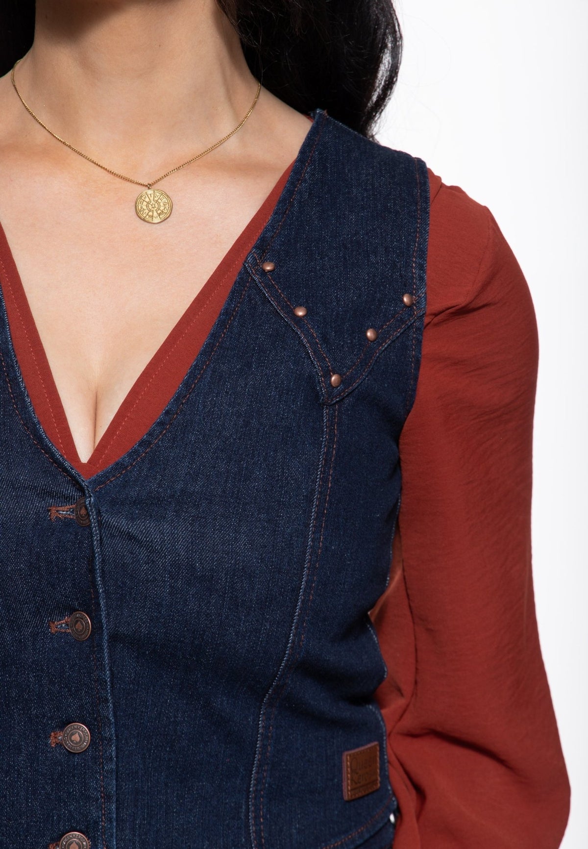 Damen Denim Weste "Ruby" in Dark Blue Wash – Jeans Weste von Queen Kerosin - Ansicht 5