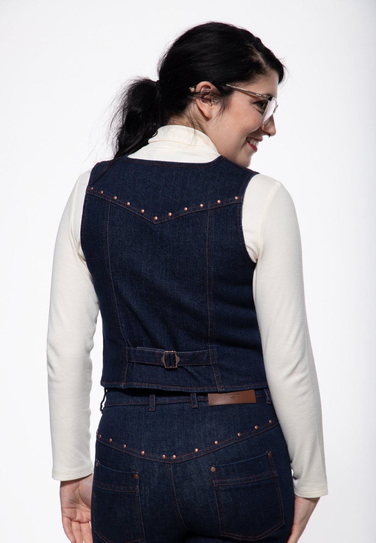 Damen Denim Weste "Ruby" in Dark Blue Wash – Jeans Weste von Queen Kerosin - Ansicht 9