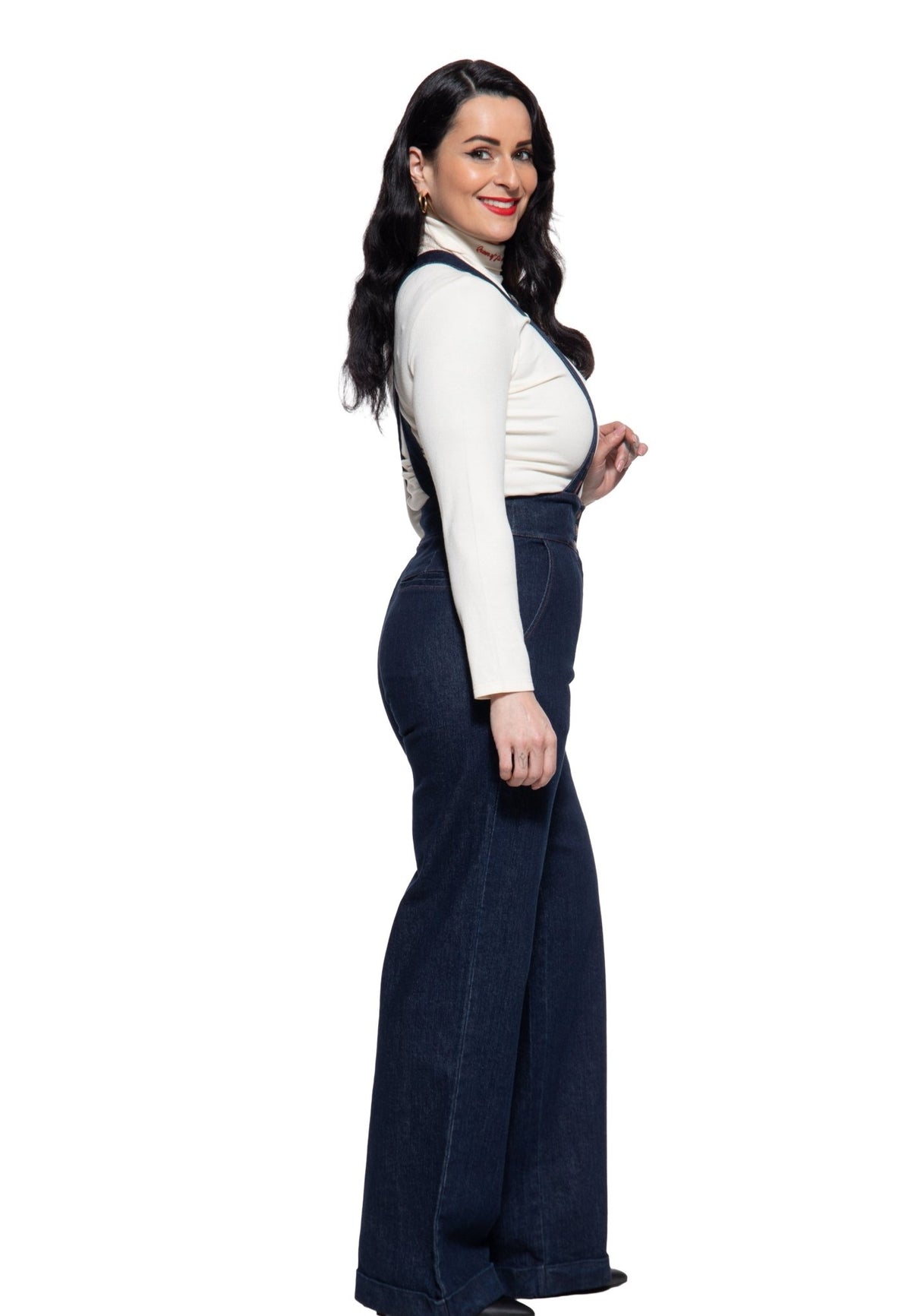 Damen Hose High-Waist Wide-Leg Dungarees in Dark Blue Wash – Hose von Queen Kerosin - Ansicht 2
