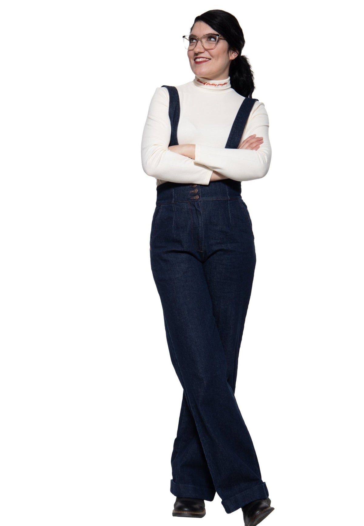 Damen Hose High-Waist Wide-Leg Dungarees in Dark Blue Wash – Hose von Queen Kerosin - Ansicht 6