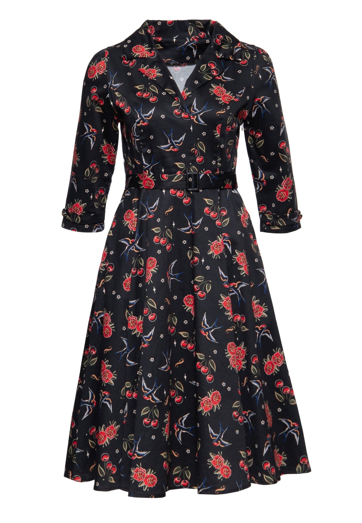Damen Swingkleid "cherries & roses" in Black – Swingkleid von Queen Kerosin - Ansicht 1