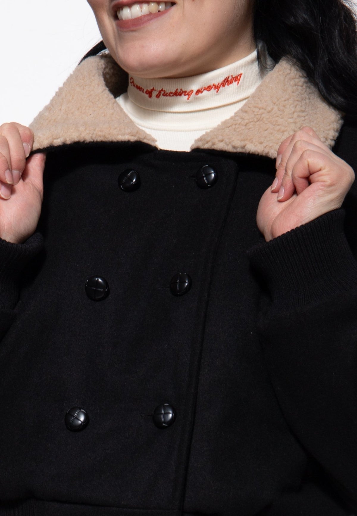 Damen Vintage jacket with teddy collar in Black – Jacke von Queen Kerosin - Ansicht 4