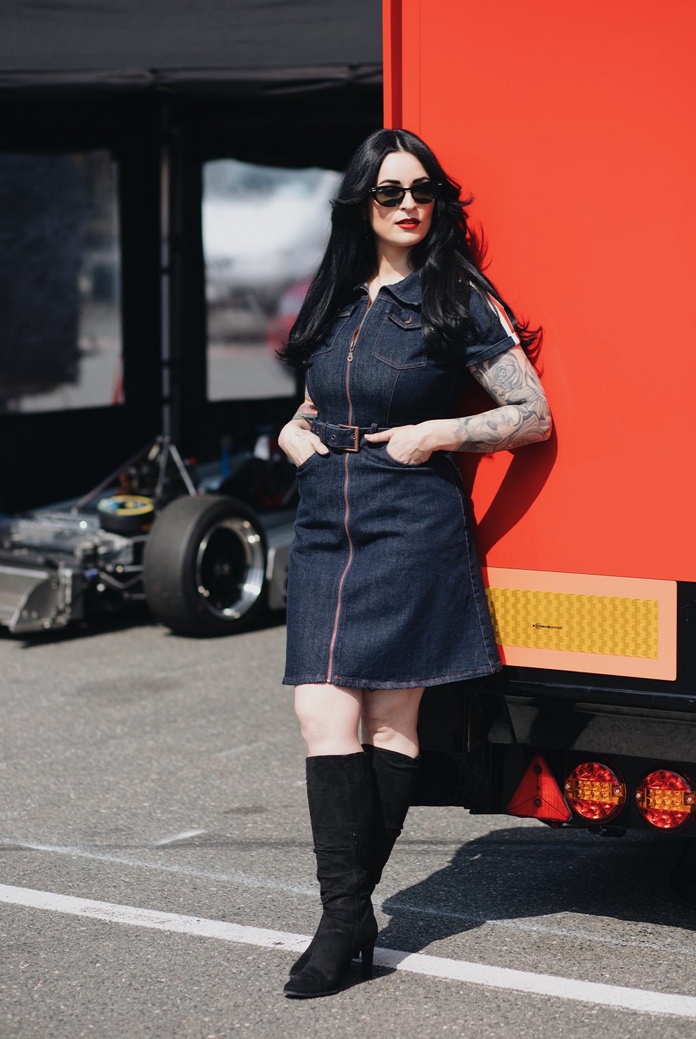 Denim Kleid 'Racing Queen' in Dunkelblau Kleider von Queen Kerosin