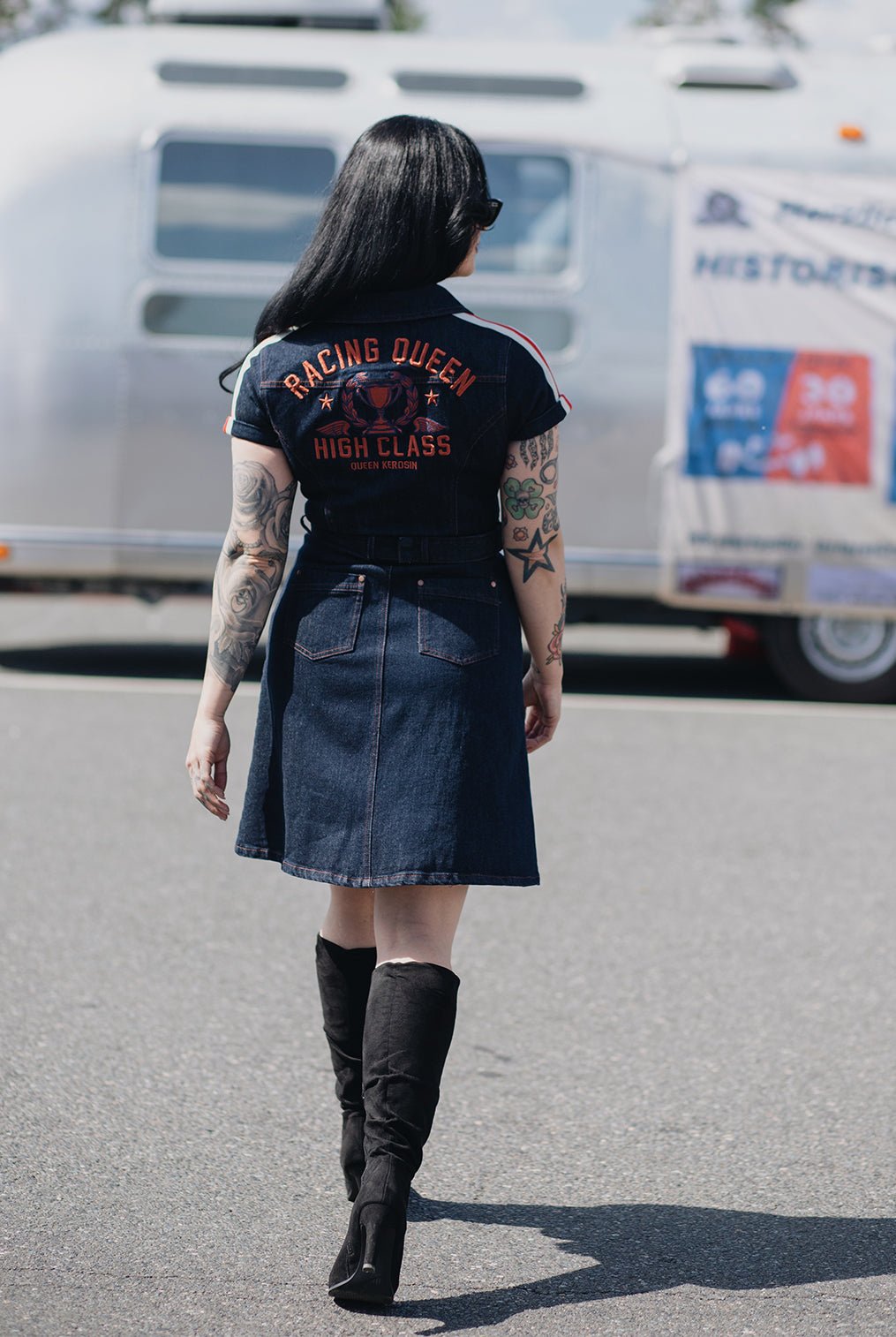 Denim Kleid 'Racing Queen' in Dunkelblau Kleider von Queen Kerosin
