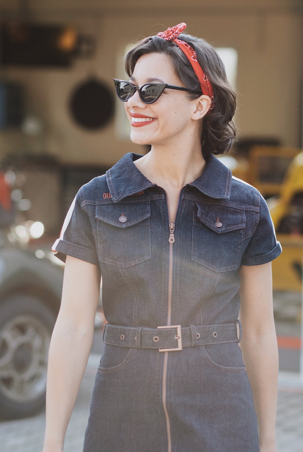 Denim Kleid 'Racing Queen' in Dunkelblau Kleider von Queen Kerosin