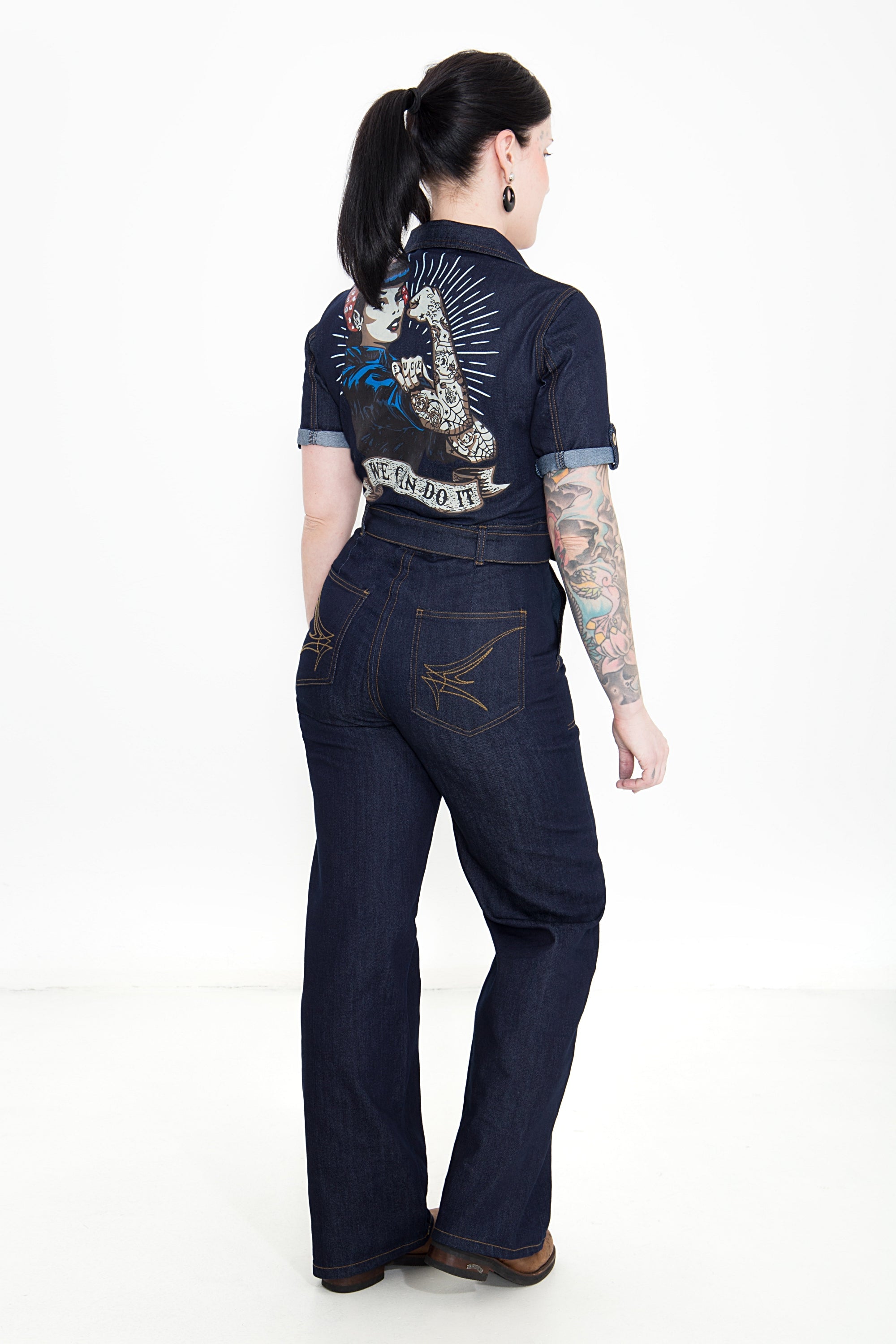 Queen Kerosin - Denim Overall mit 50´s Print