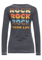 Queen Kerosin - Enzym Wash Langarmshirt «Rock Your Life»