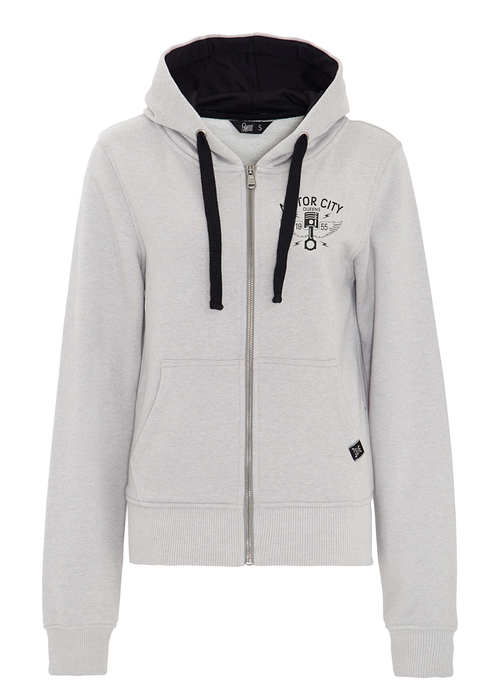 Queen Kerosin - Hoodie Jacke mit geteilten Kängurutaschen «Motor City»