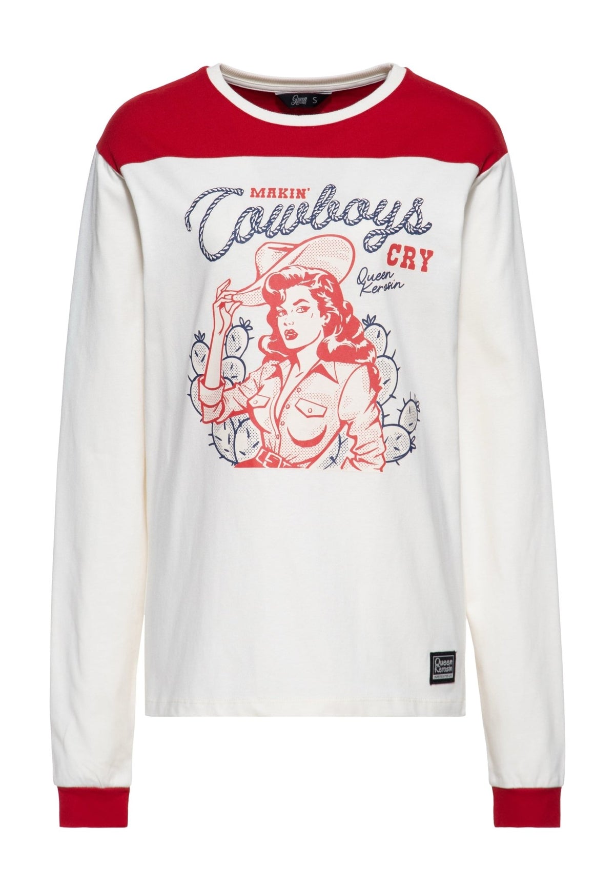 Langarmshirt 'Makin' Cowboys Cry' in Naturweiß – Langarmshirts von Queen Kerosin - Ansicht 1