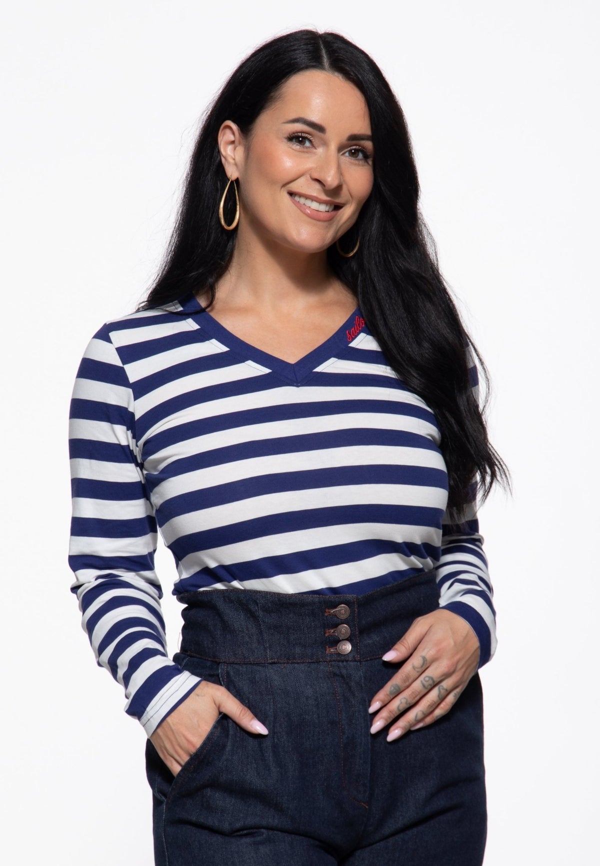 Langarmshirt 'Sailor’s Ruin' in Navy – Langarmshirts von Queen Kerosin - Ansicht 1
