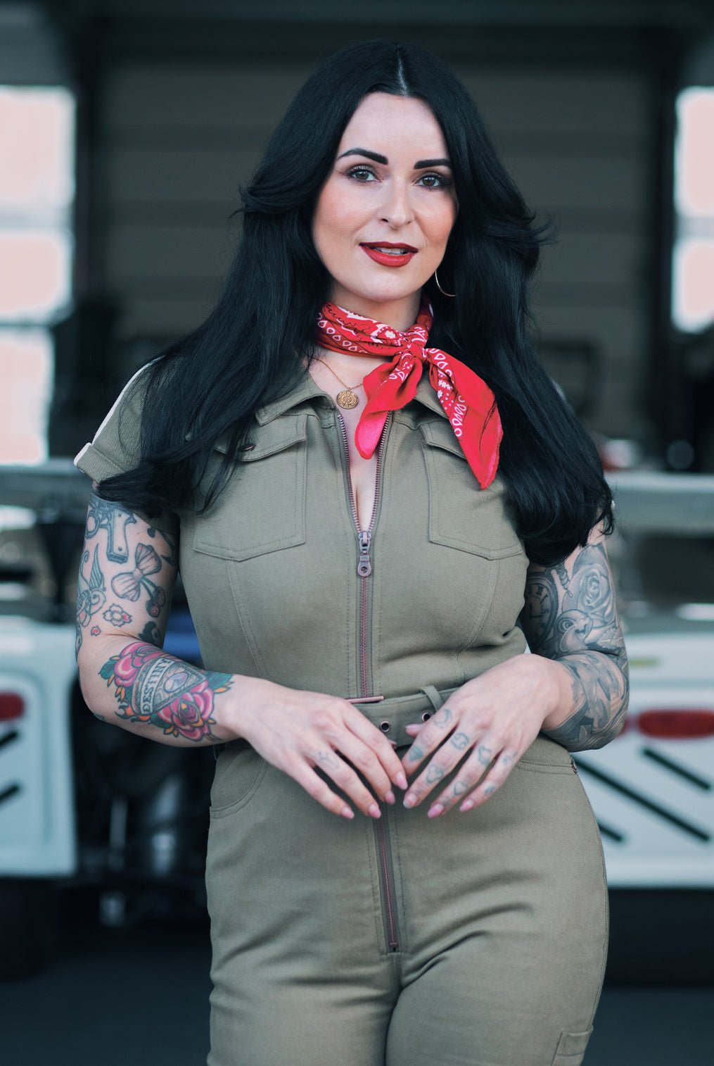 Overall 'Racing Queen' in Olivgrün Overalls von Queen Kerosin