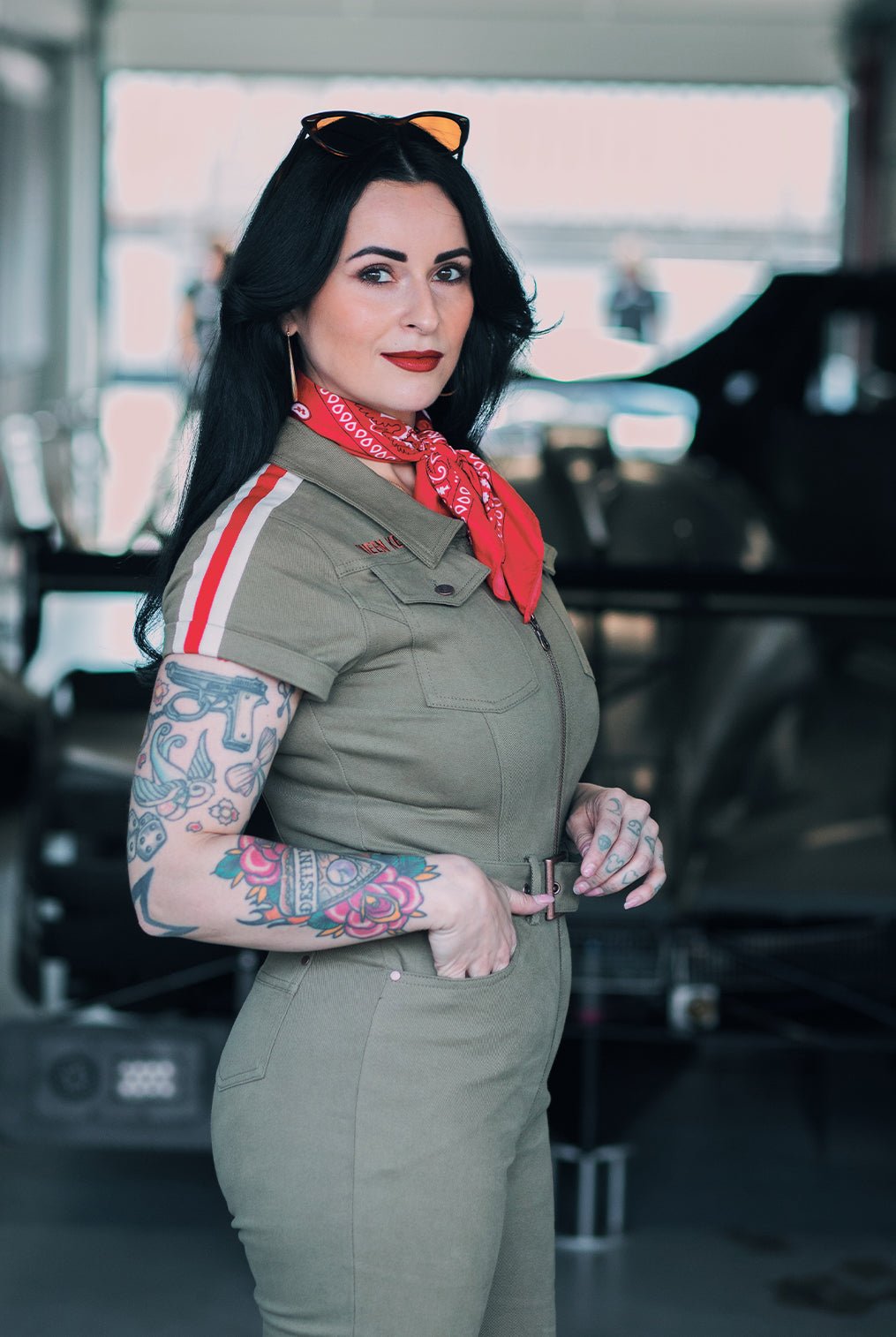 Overall 'Racing Queen' in Olivgrün Overalls von Queen Kerosin