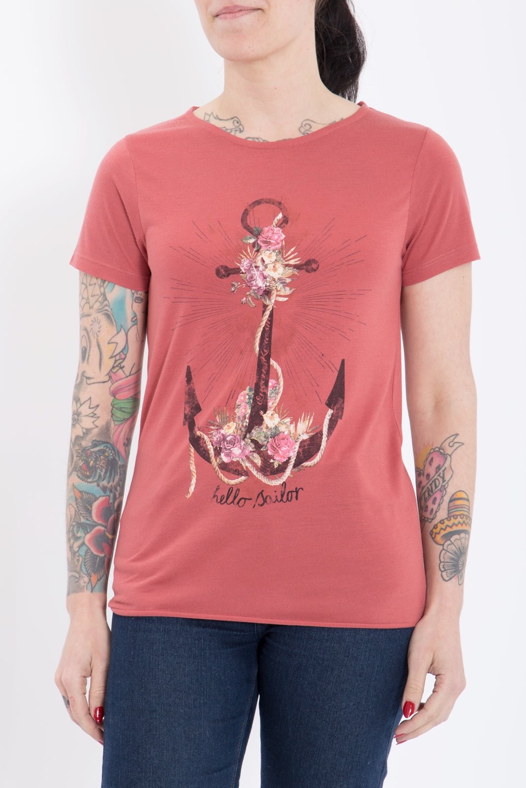 Queen Kerosin - Print T-Shirt aus Viskose - Mix «Anchor»