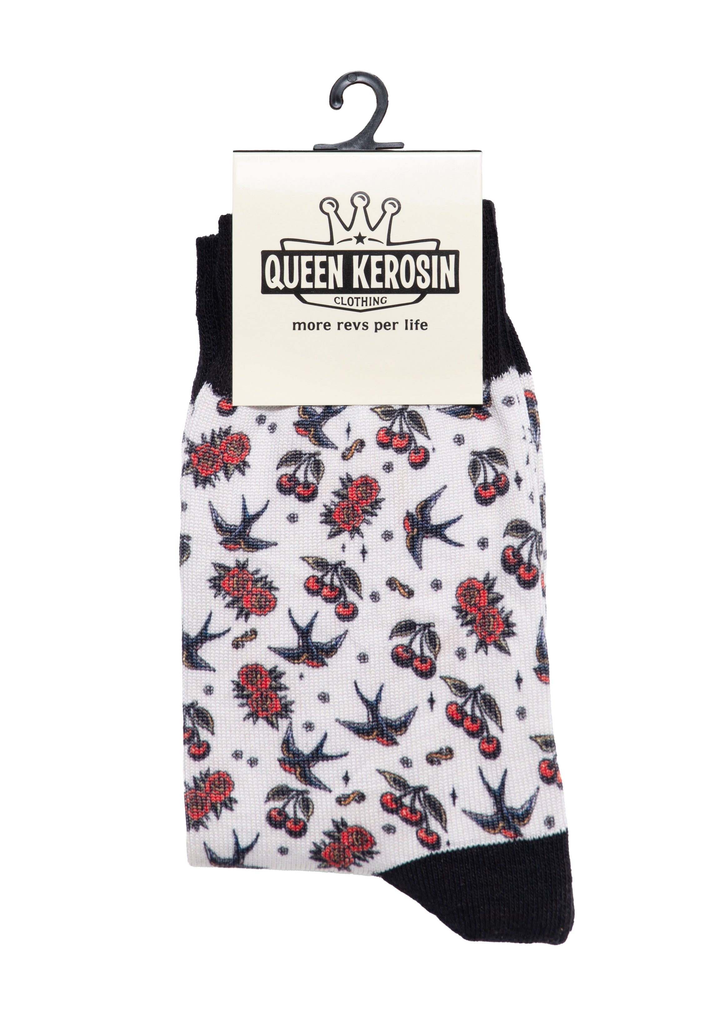 Socken 'Cherries & Roses' in Weiß Socken von Queen Kerosin