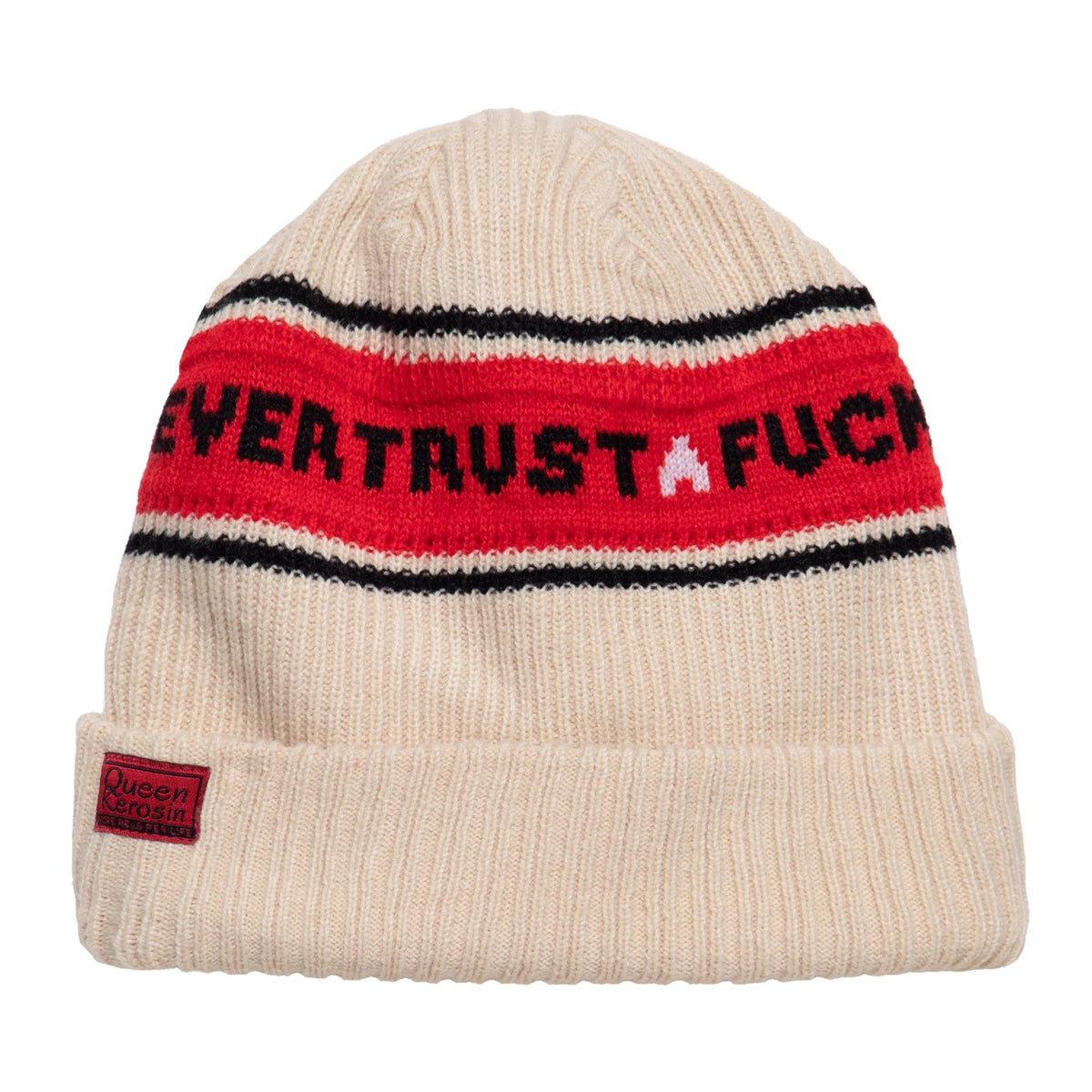 Strickmütze 'Never trust a fucker' in Beige – Mützen von Queen Kerosin - Ansicht 1