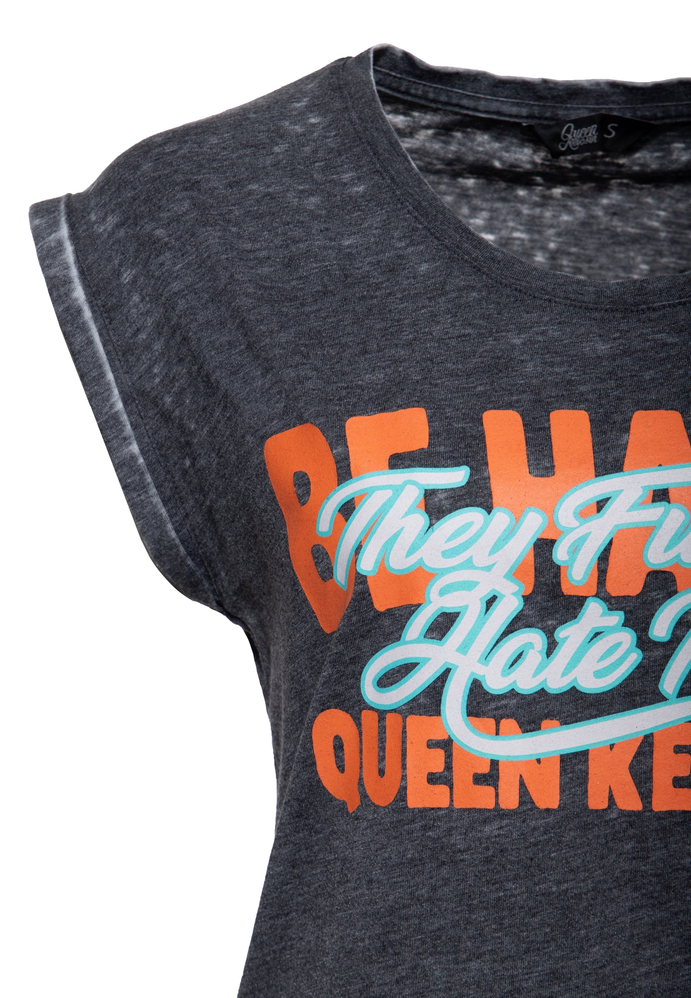 T-Shirt 'Be Happy' in Grau T-Shirts von Queen Kerosin