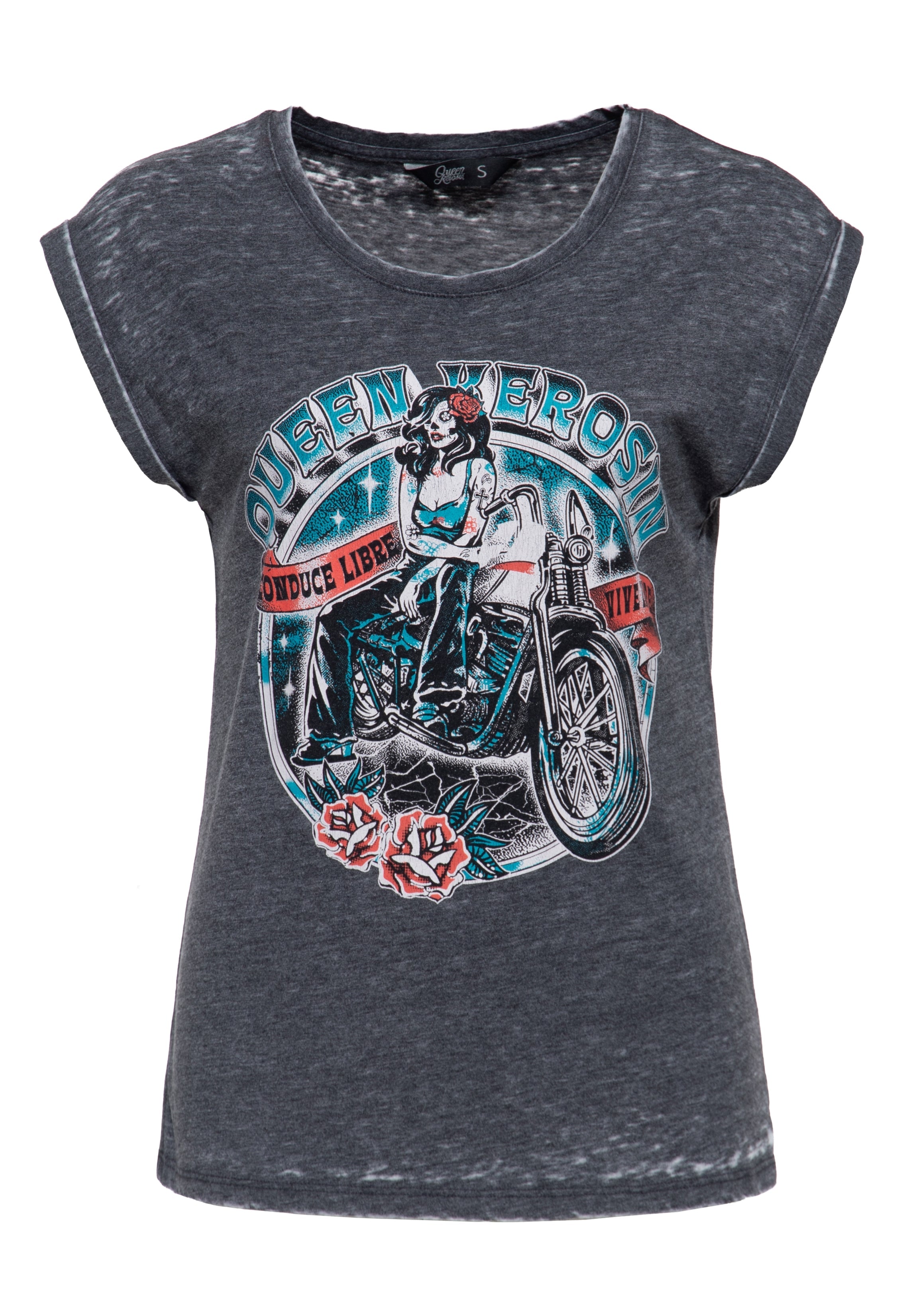 T-Shirt 'Conduce Libre, Vive Libre' in Grau T-Shirts von Queen Kerosin