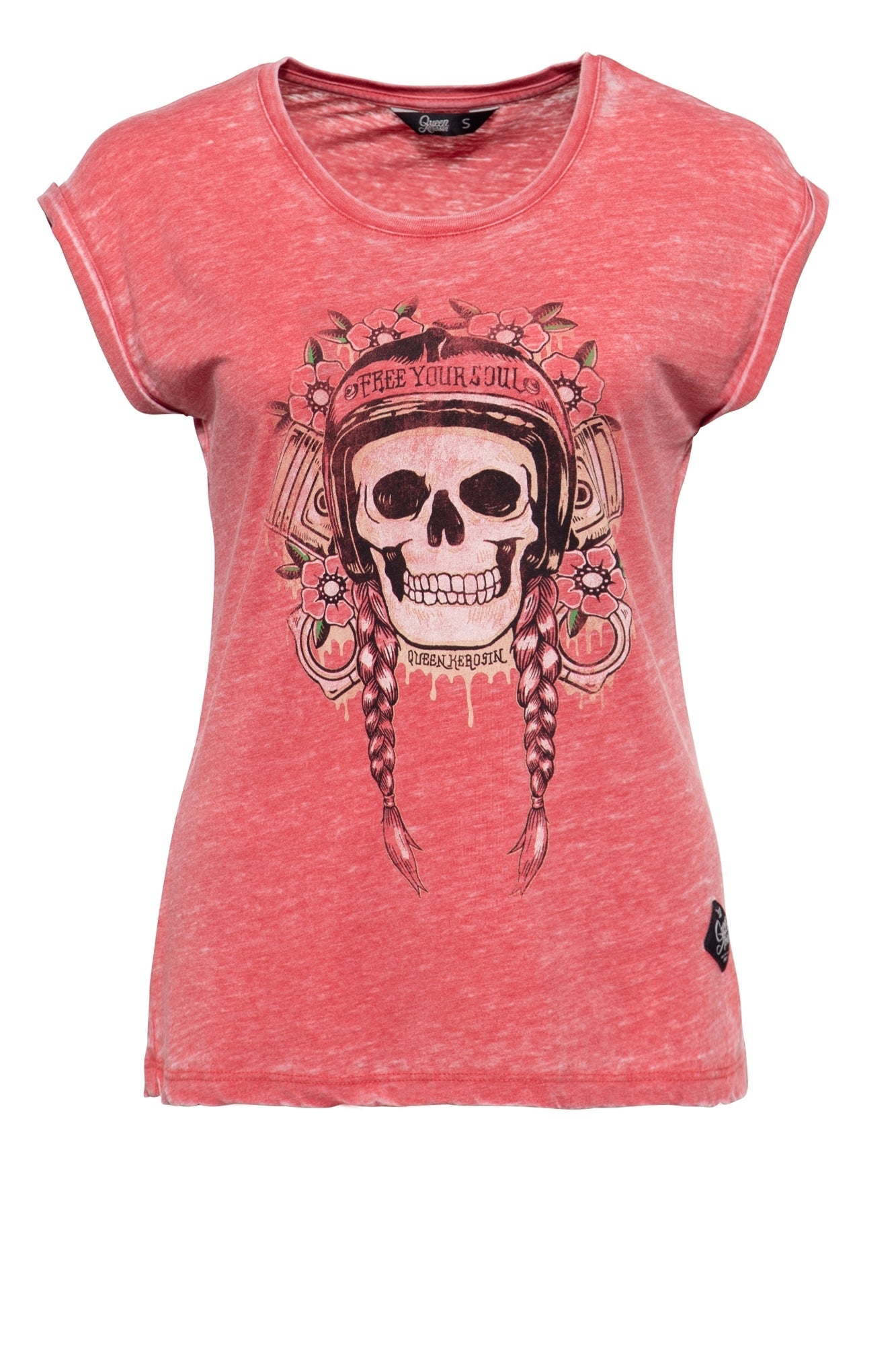 Queen Kerosin - T-Shirt Enzyme Wash und Print in der Front «Free Your Soul»