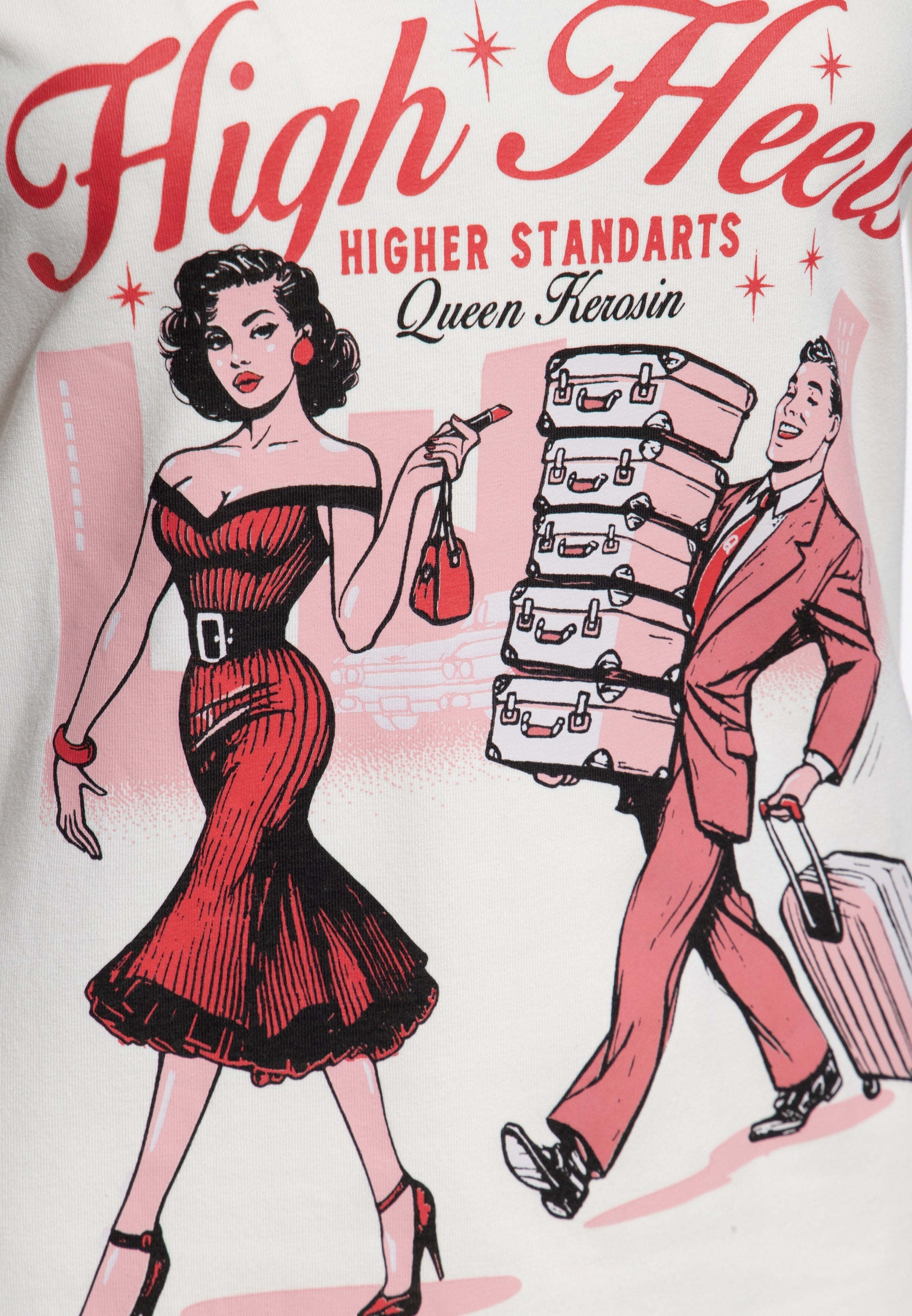 T-Shirt 'High Heels - Higher Standards' in Offwhite T-Shirts von Queen Kerosin