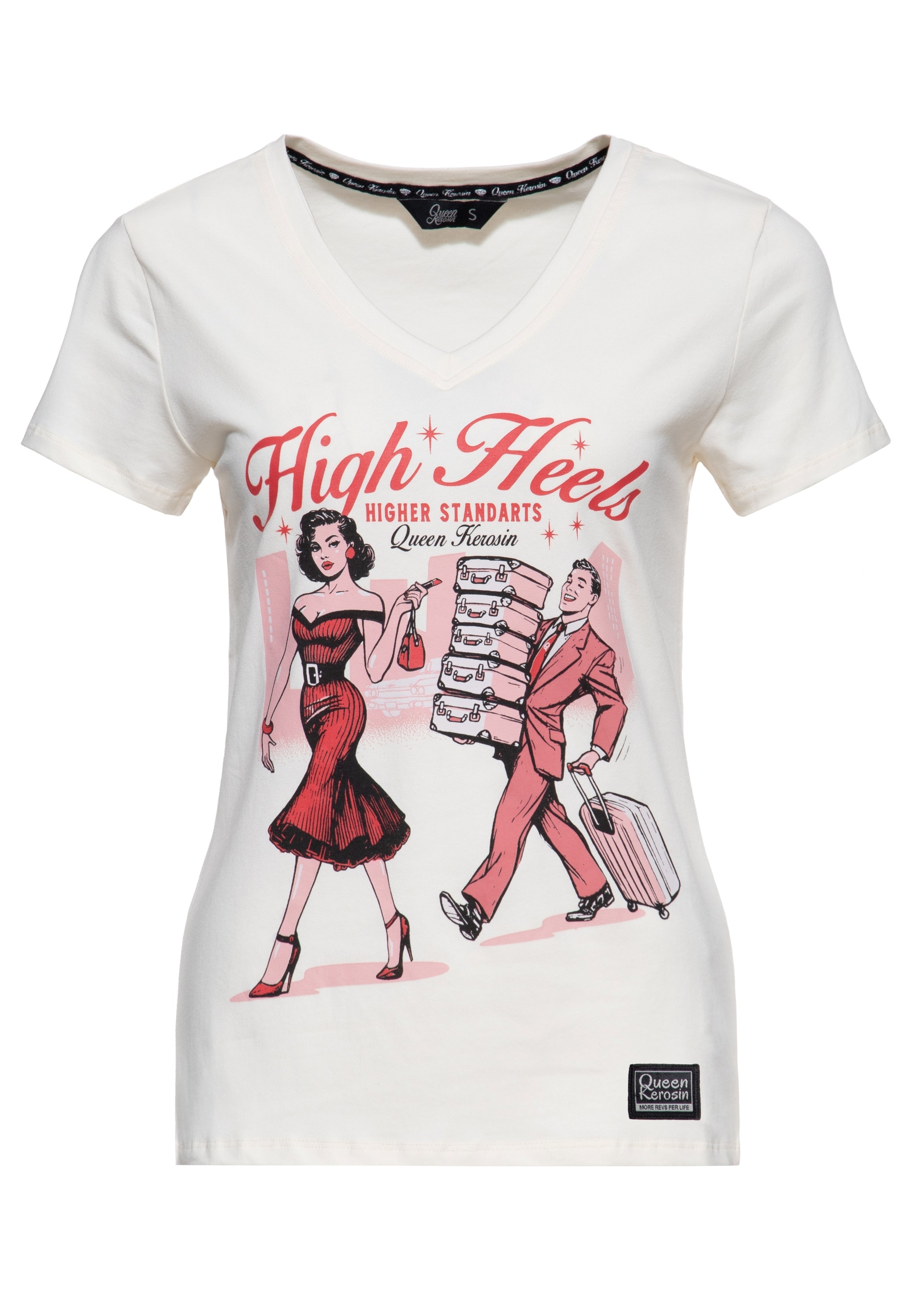 T-Shirt 'High Heels - Higher Standards' in Offwhite T-Shirts von Queen Kerosin