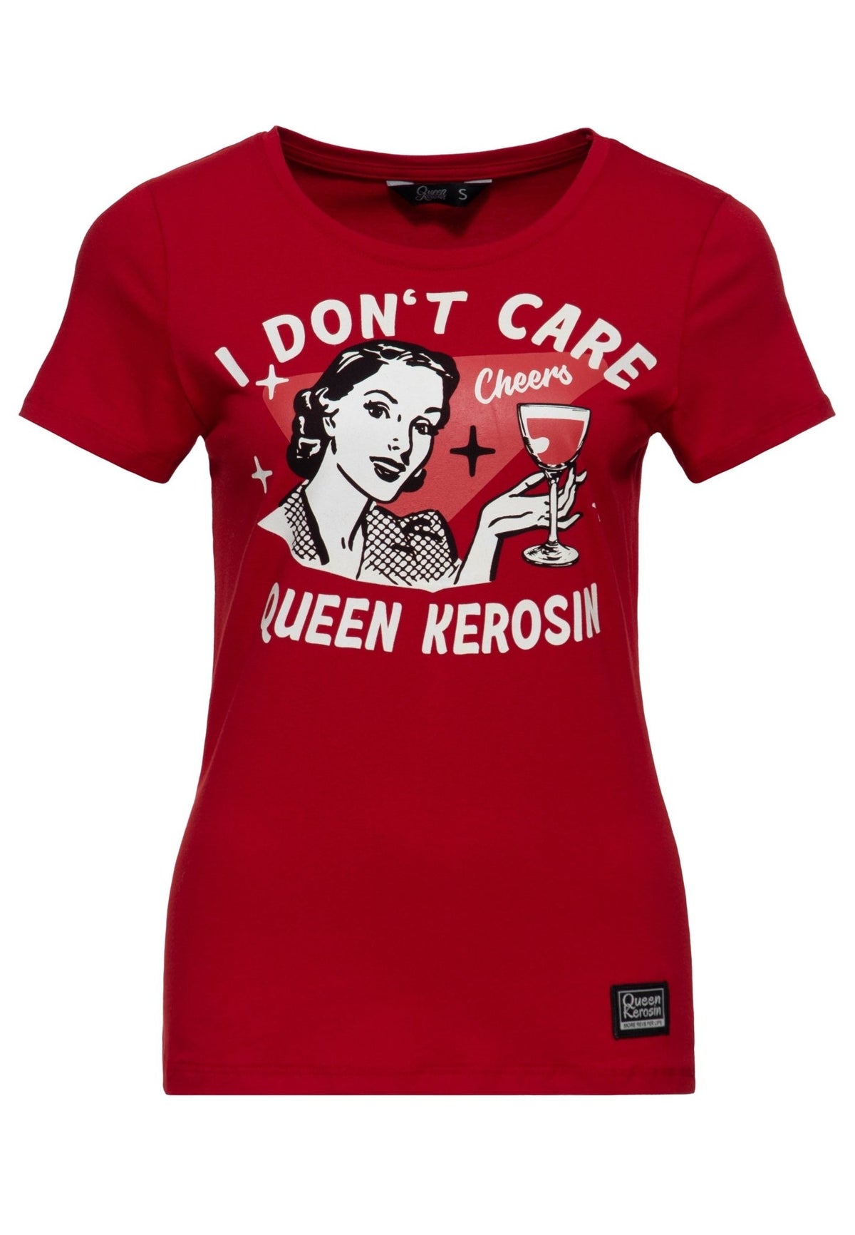 T-Shirt 'I Don't Care' in Bordeaux – T-Shirts von Queen Kerosin - Ansicht 1
