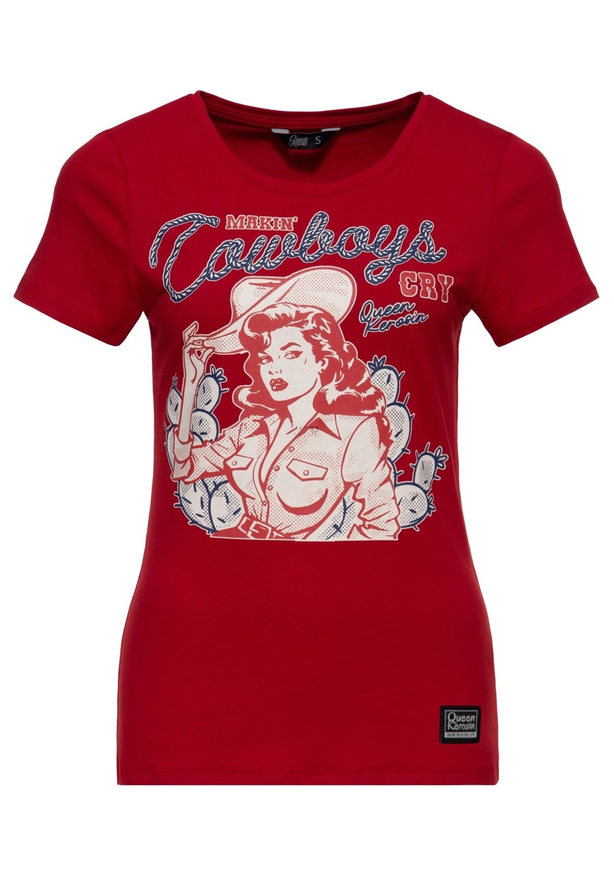 T-Shirt 'Makin' Cowboys Cry' in Bordeaux – T-Shirts von Queen Kerosin - Ansicht 1