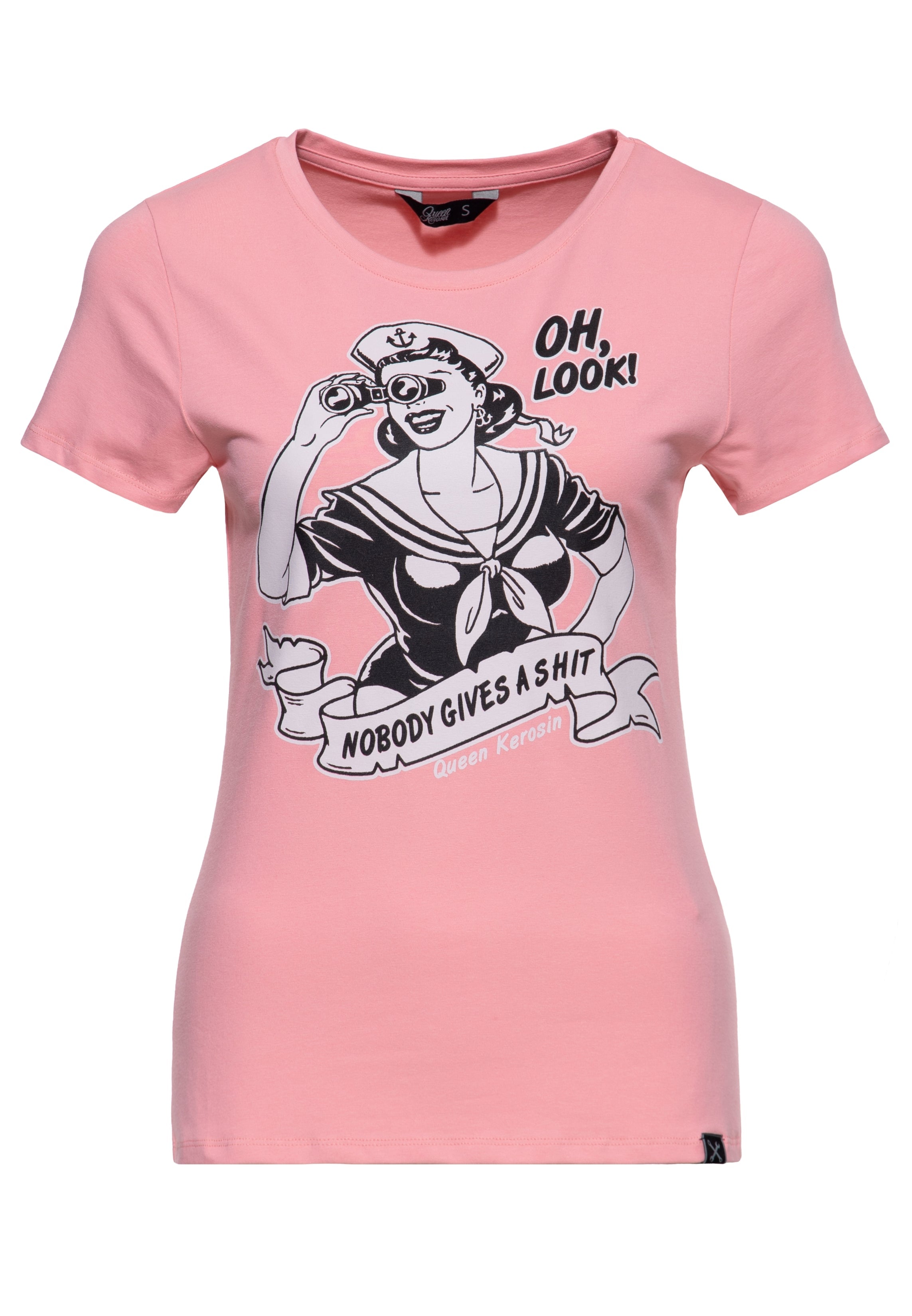 T-Shirt 'Nobody Gives a Shit' in Rosa T-Shirts von Queen Kerosin