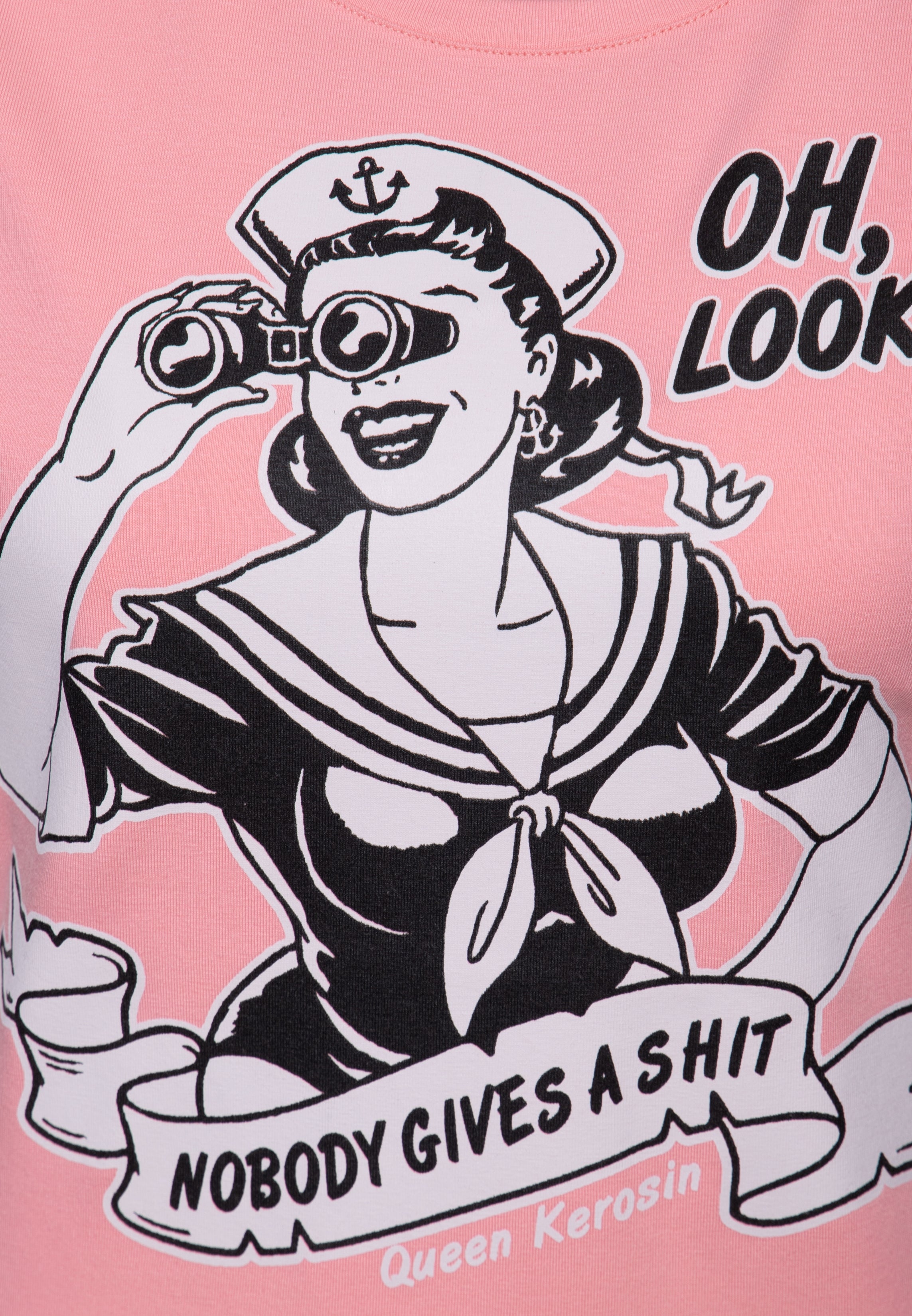 T-Shirt 'Nobody Gives a Shit' in Rosa T-Shirts von Queen Kerosin