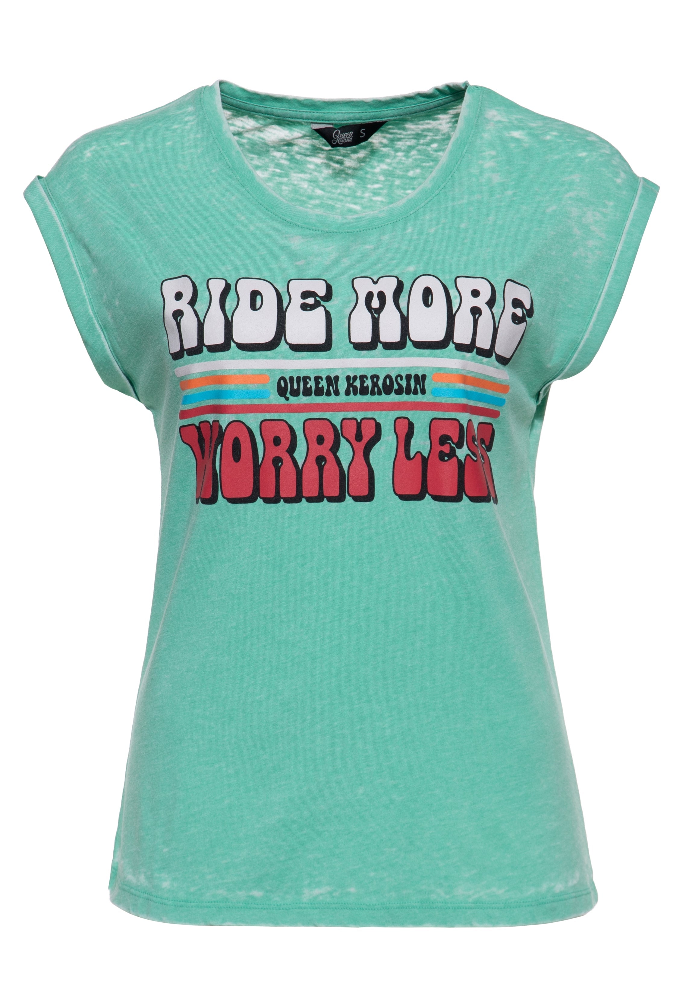 T-Shirt 'Ride More Worry Less' in Mint T-Shirts von Queen Kerosin