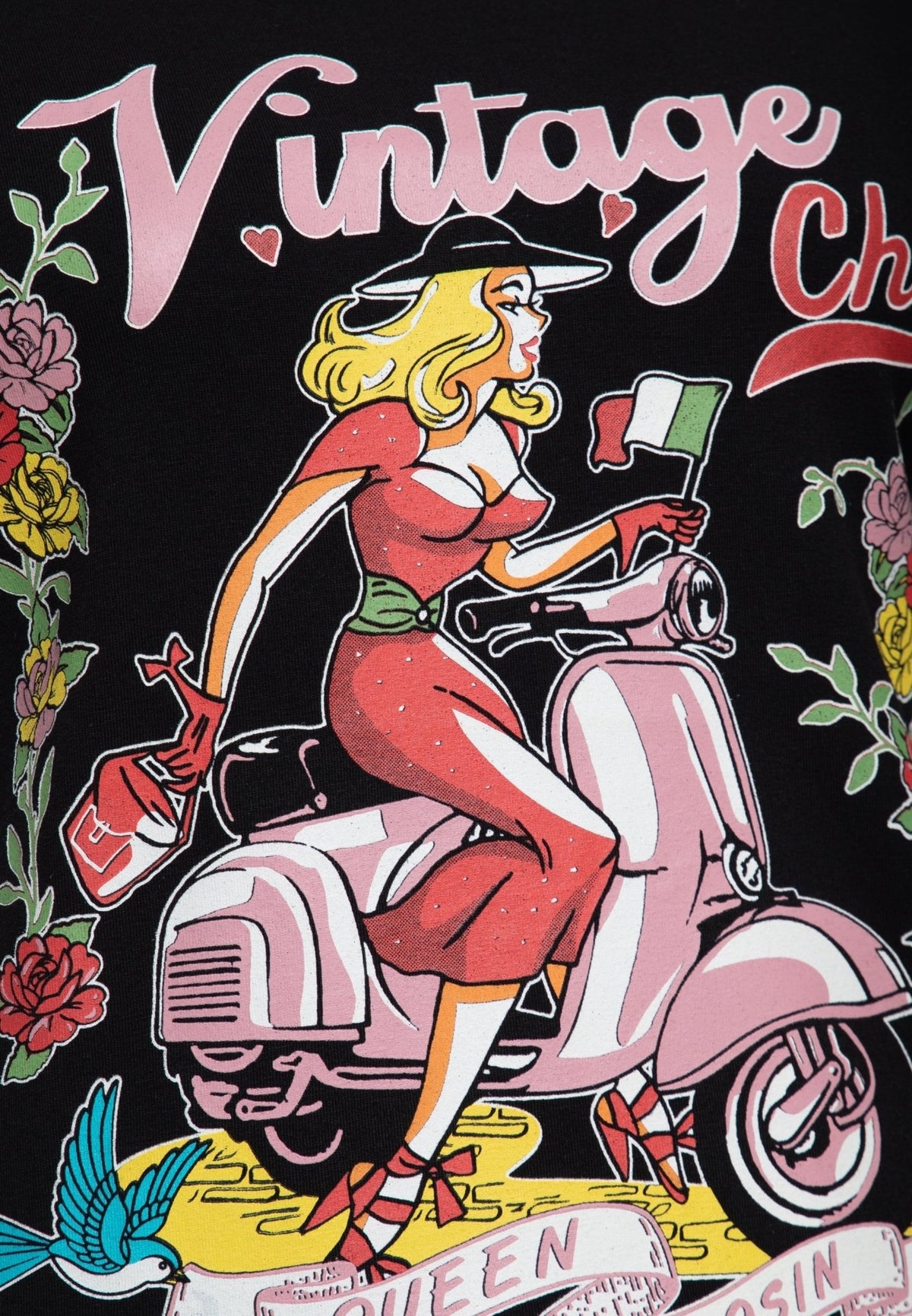 T-Shirt 'Vintage Chic' in Schwarz – T-Shirts von Queen Kerosin - Ansicht 4