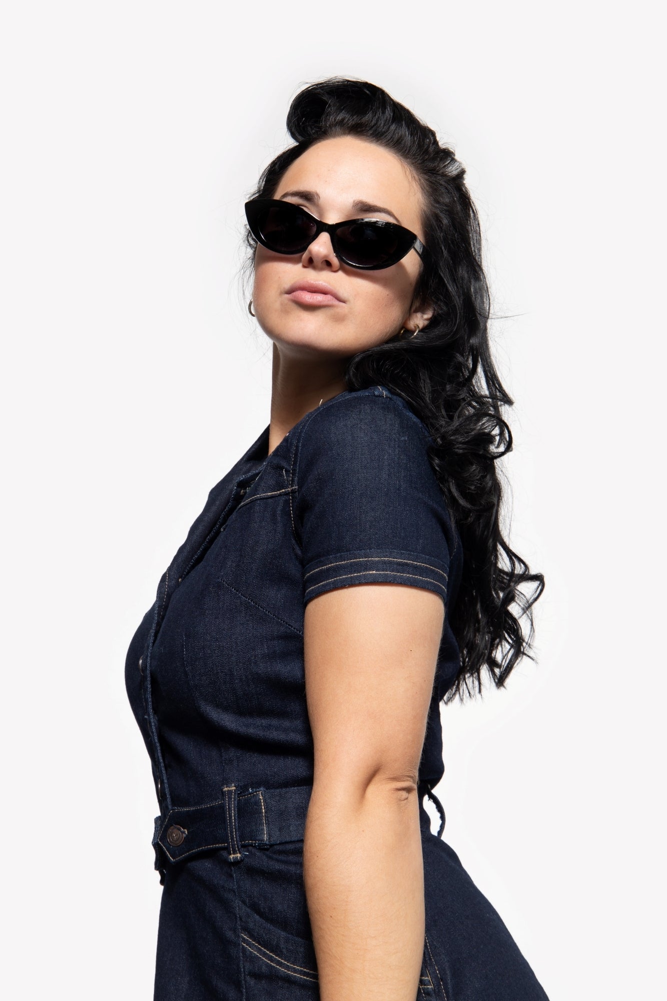 Queen Kerosin - 50s Swing Jeanskleid mit Stickerei