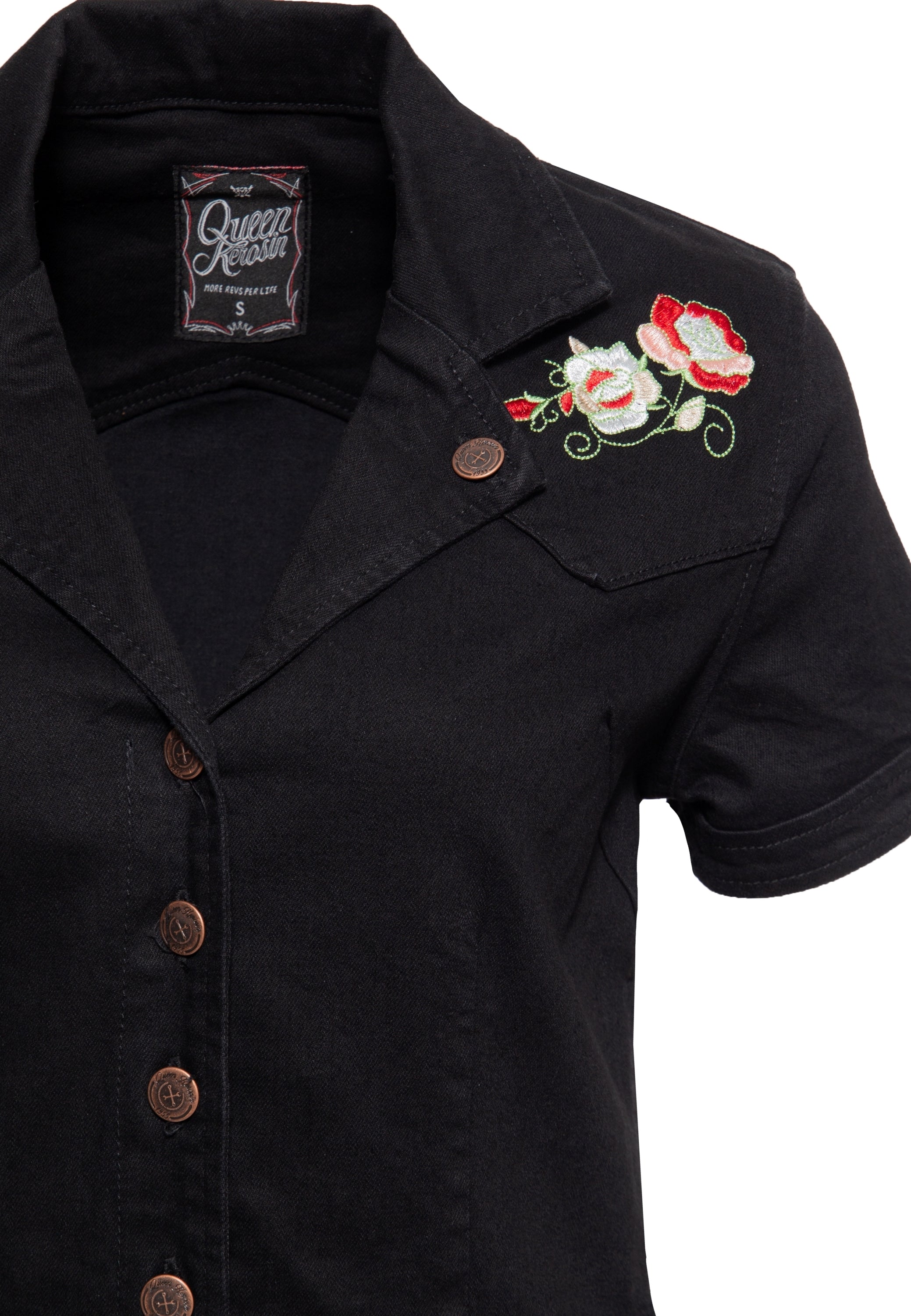 Queen Kerosin - 50s Swing Jeanskleid mit Stickerei