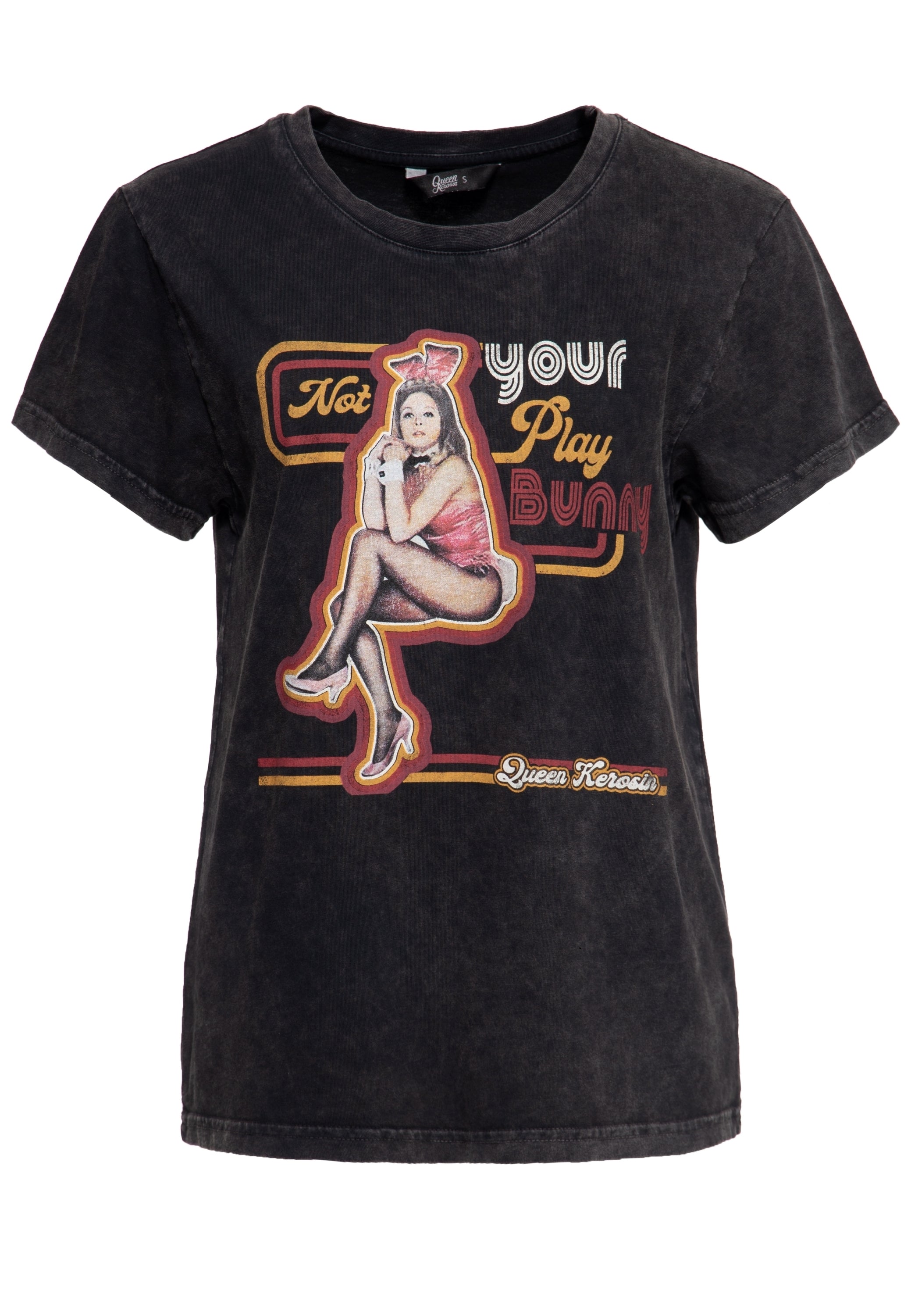 Queen Kerosin - Acid washed Boyfriend T-Shirt «Not your Playbunny»