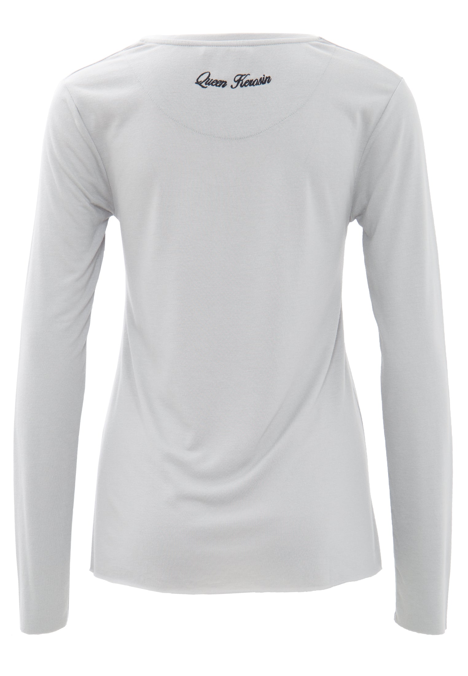 Queen Kerosin - Basic Longsleeve mit offenen Abschlüssen und Logo Stickerei