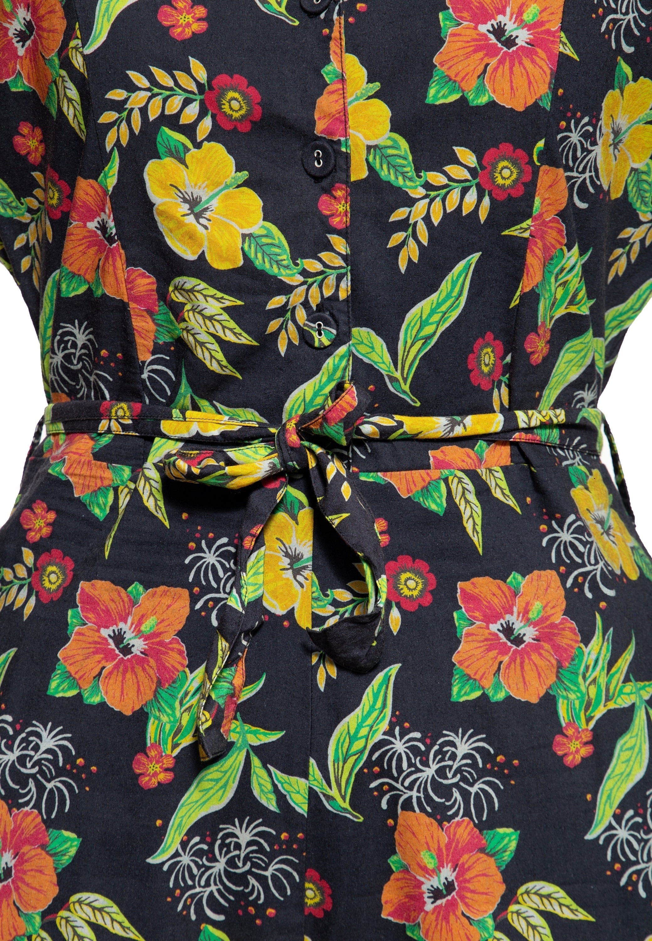 Blusen Jumpsuit «Hibiscus Black» Jumpsuits von Queen Kerosin